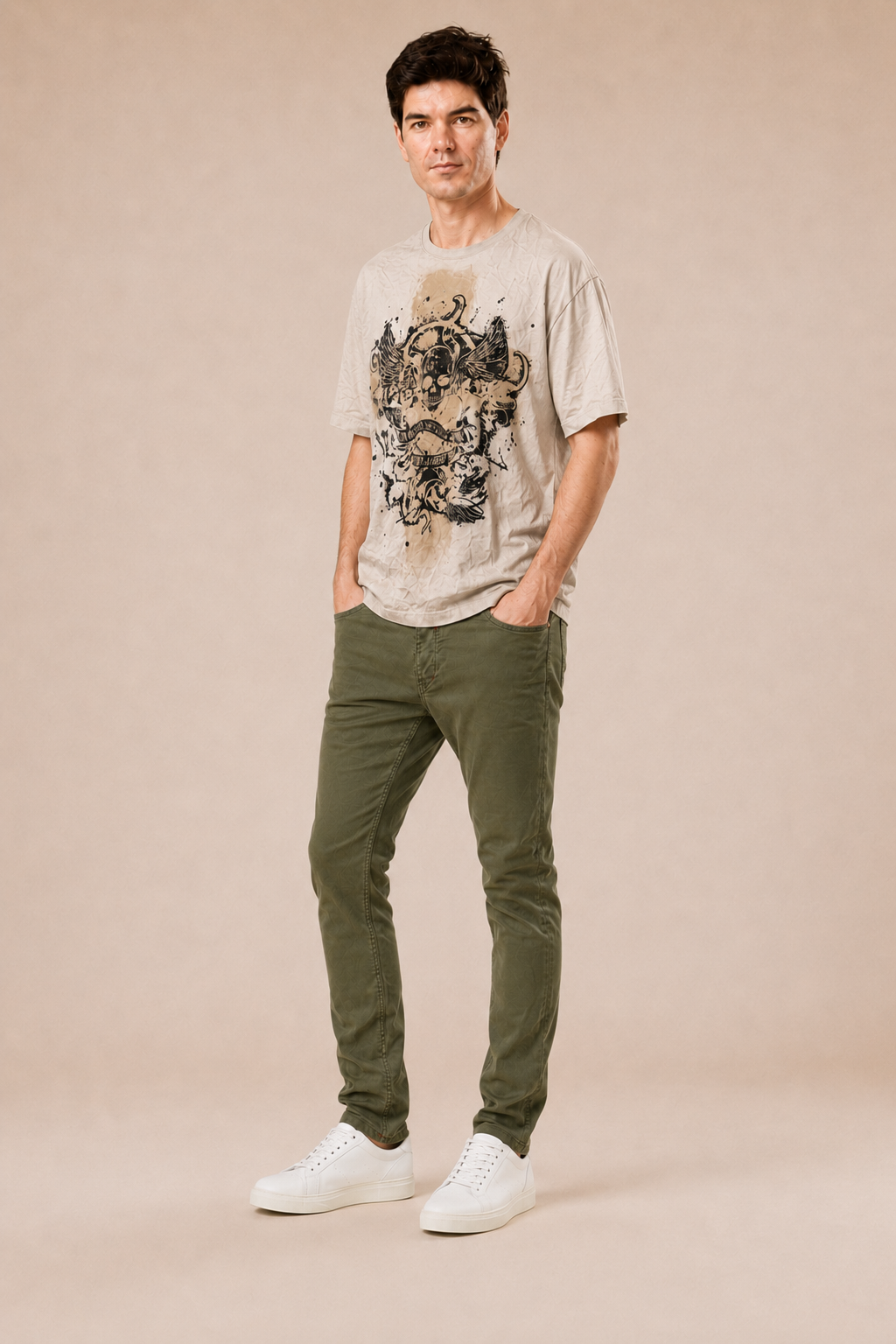 Tee vintage doppia stampa tinta 100% cotone