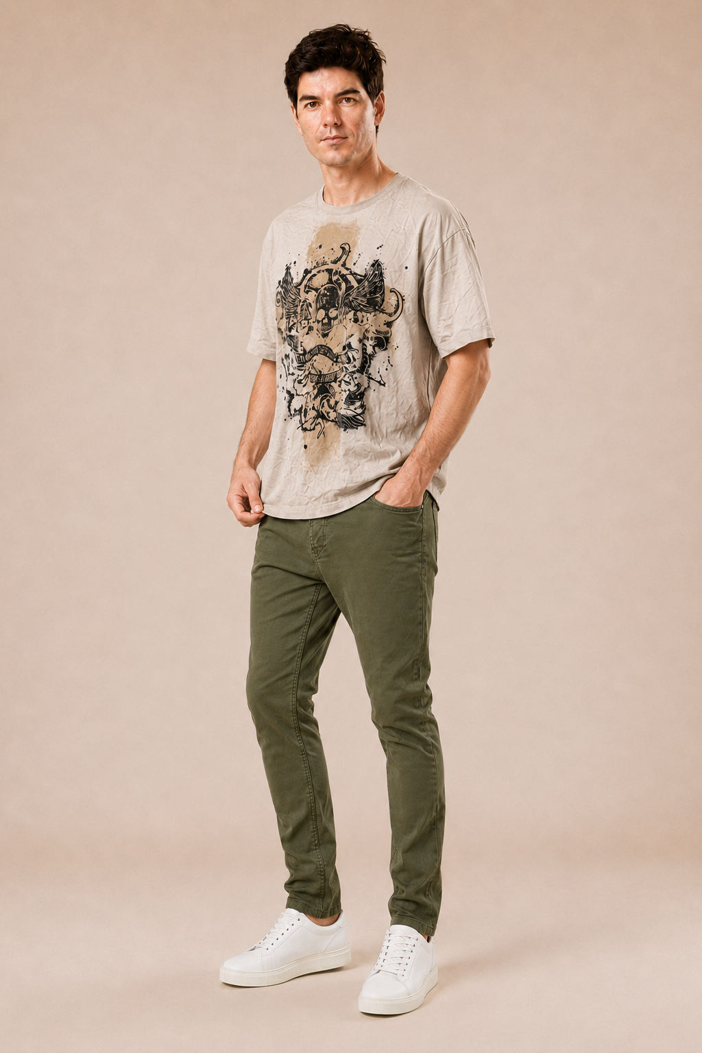 Tee vintage doppia stampa tinta 100% cotone