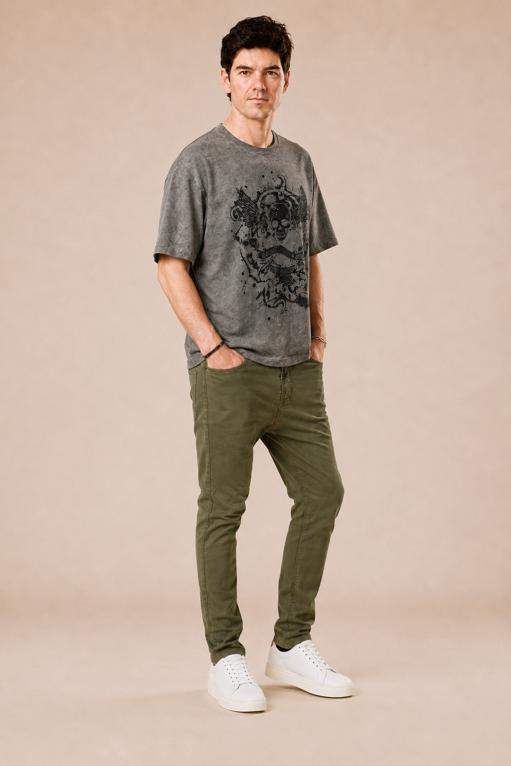Tee vintage doppia stampa tinta 100% cotone