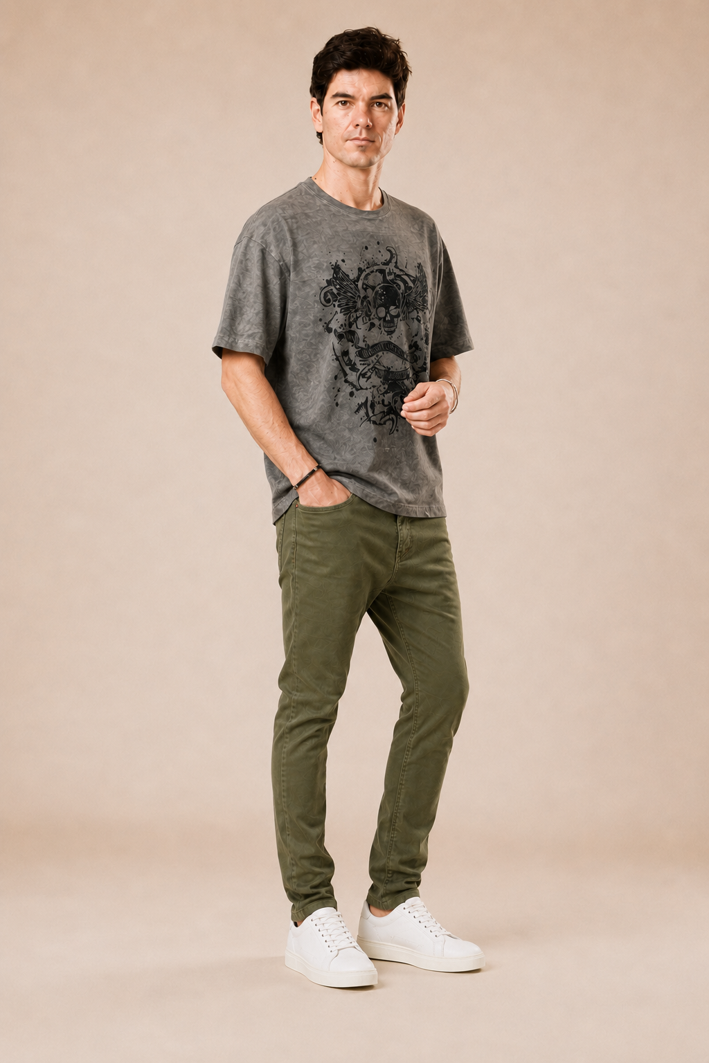 Tee vintage doppia stampa tinta 100% cotone