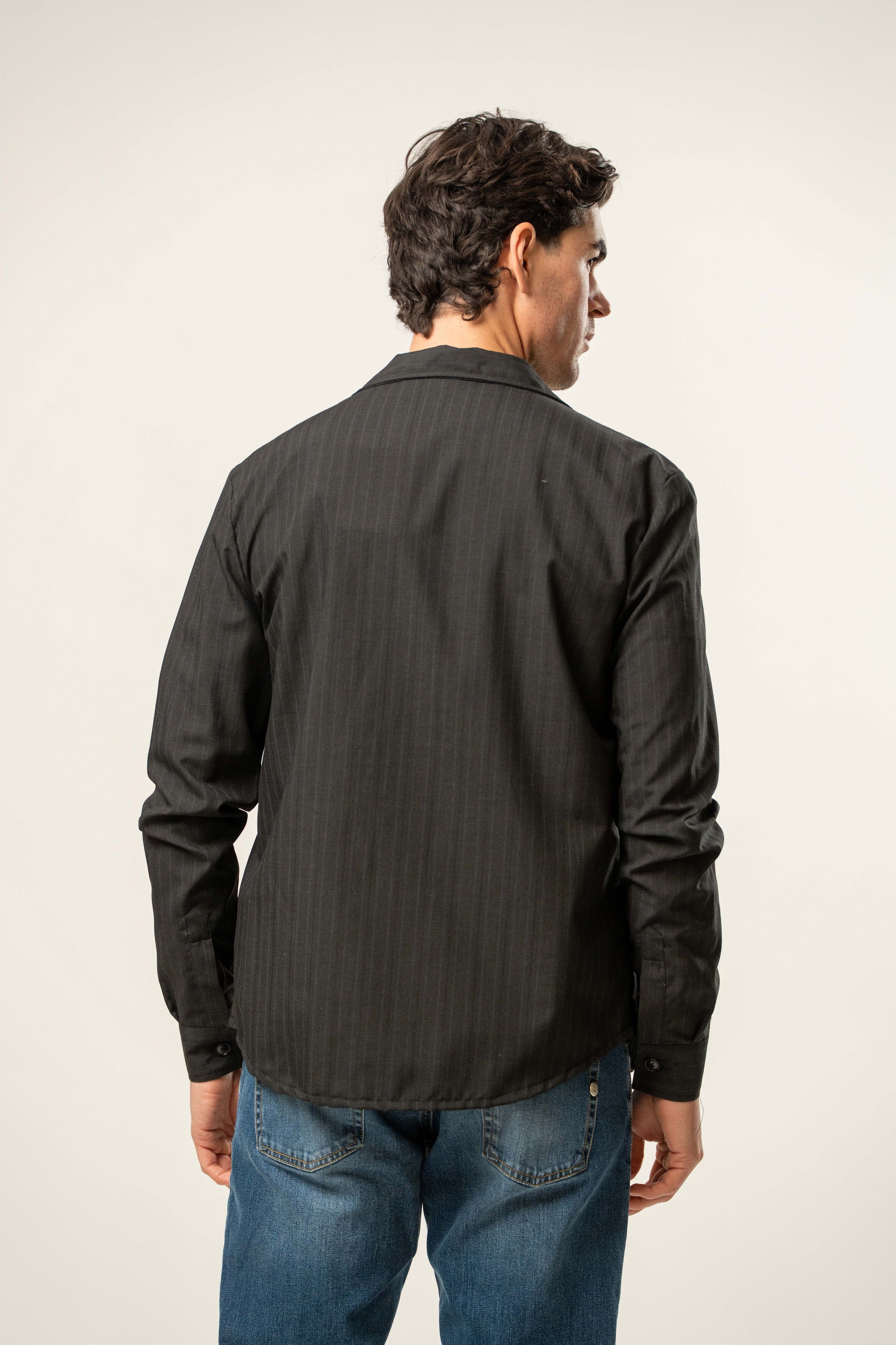 Giacca uomo in tessuto gessato nero modello casual