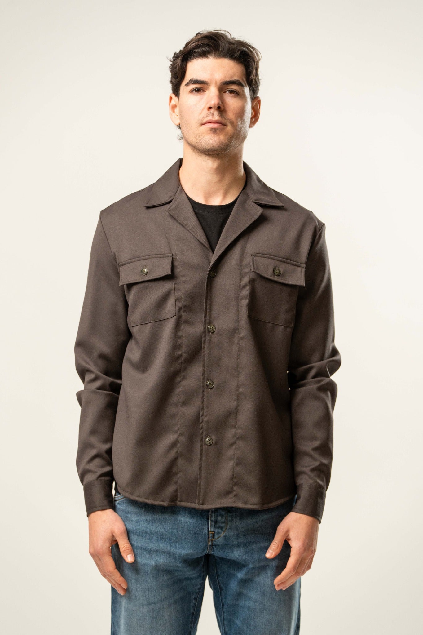 Giacca camicia uomo color marrone scuro