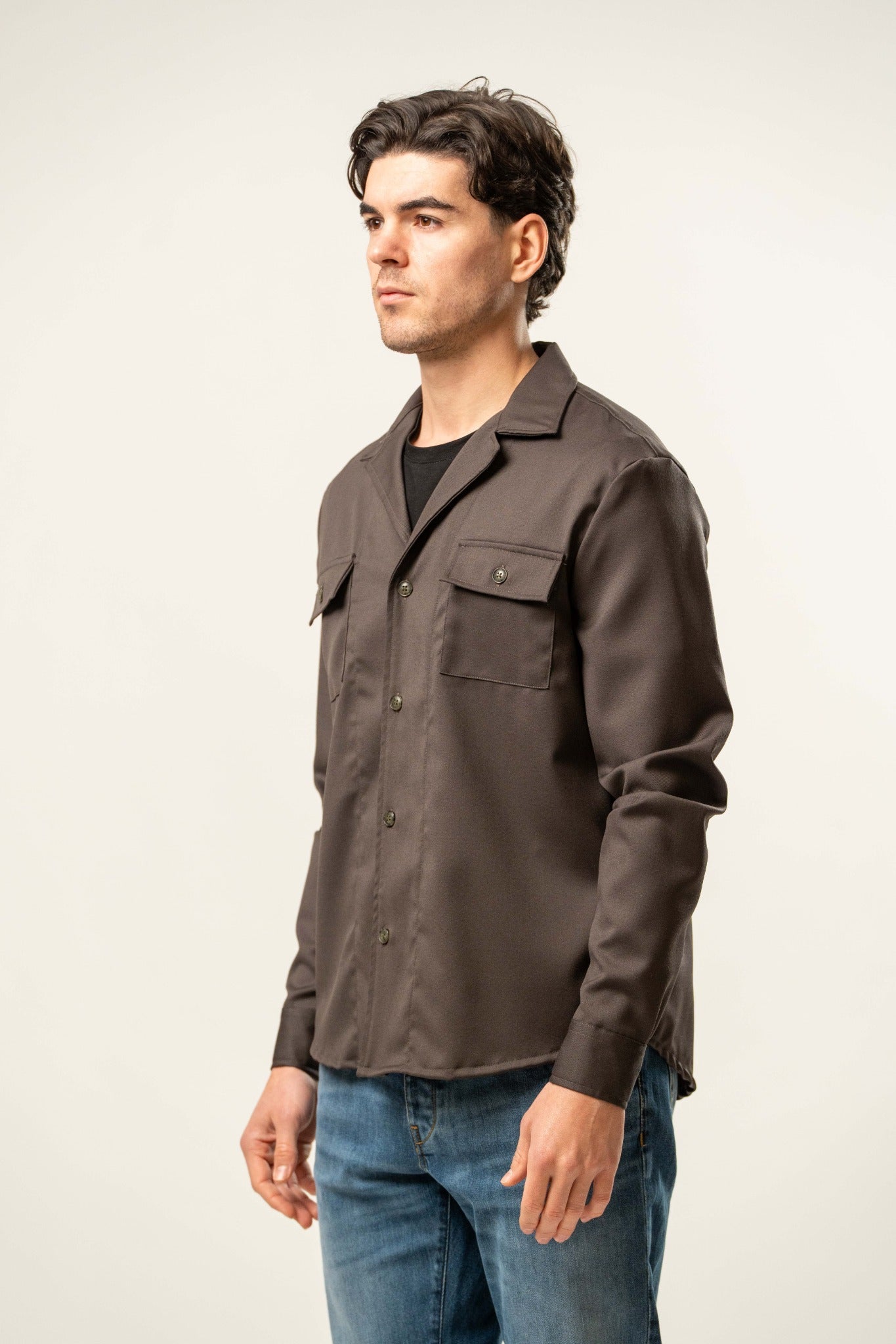 Giacca camicia uomo color marrone scuro