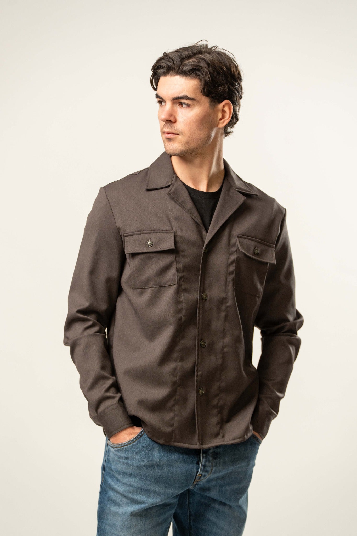 Giacca camicia uomo color marrone scuro