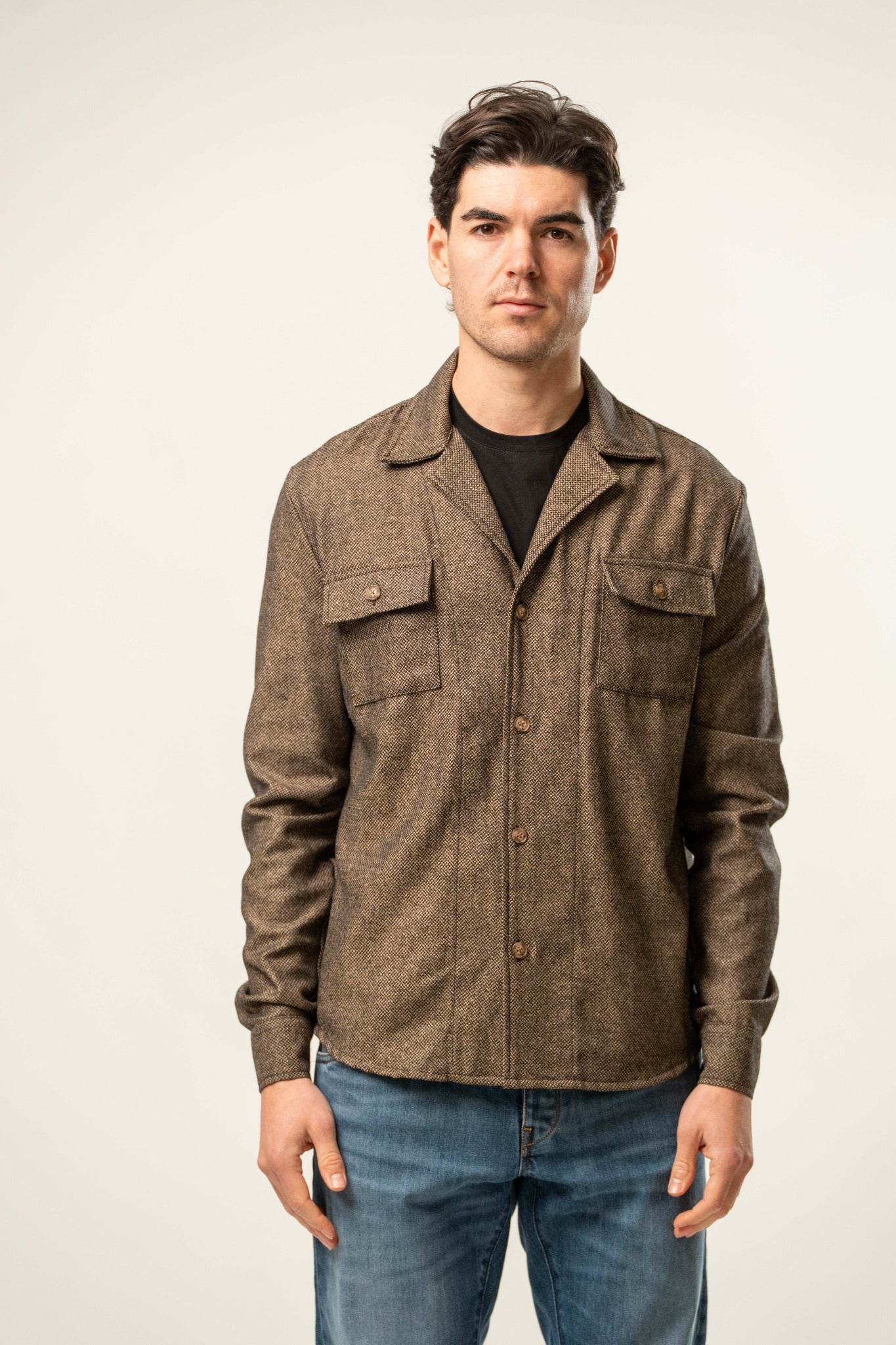 Giacca camicia uomo fantasia micro texture marrone