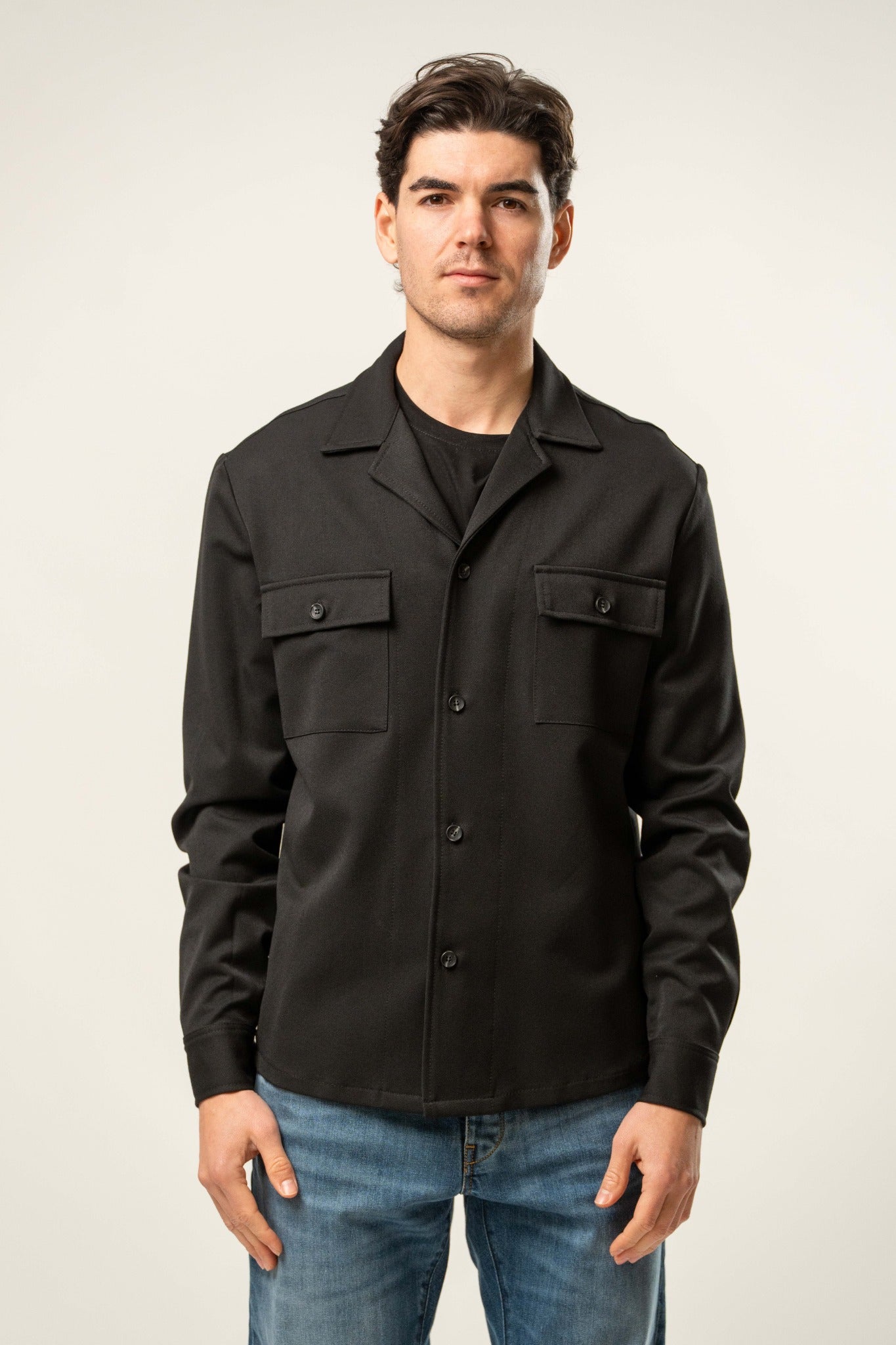 Giacca camicia uomo nera tinta unita