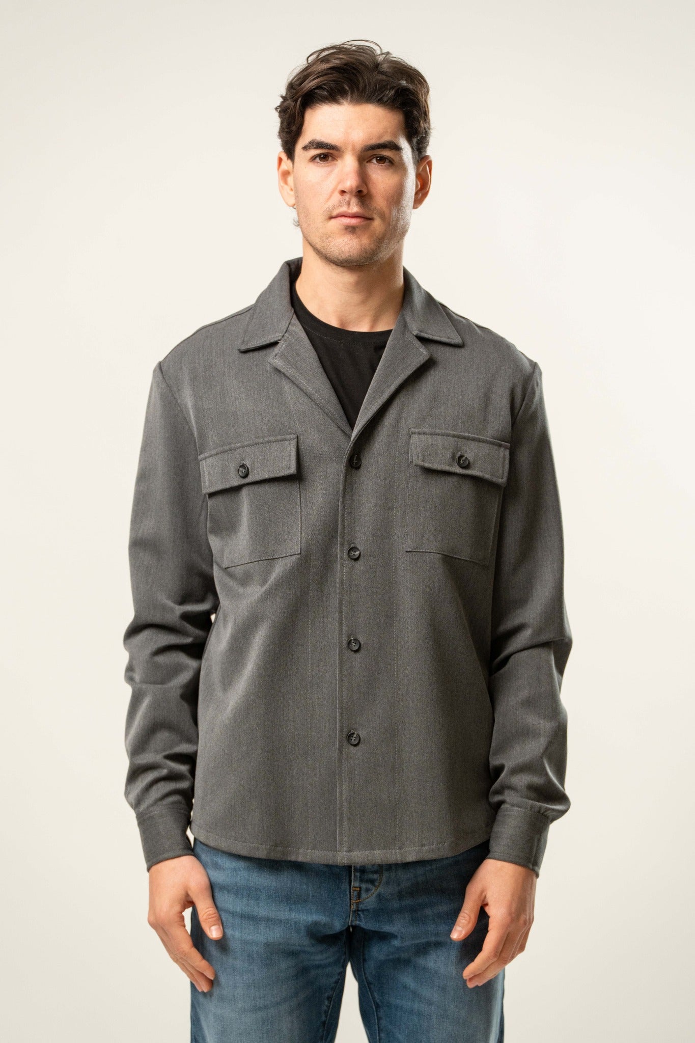 Giacca camicia uomo grigio antracite