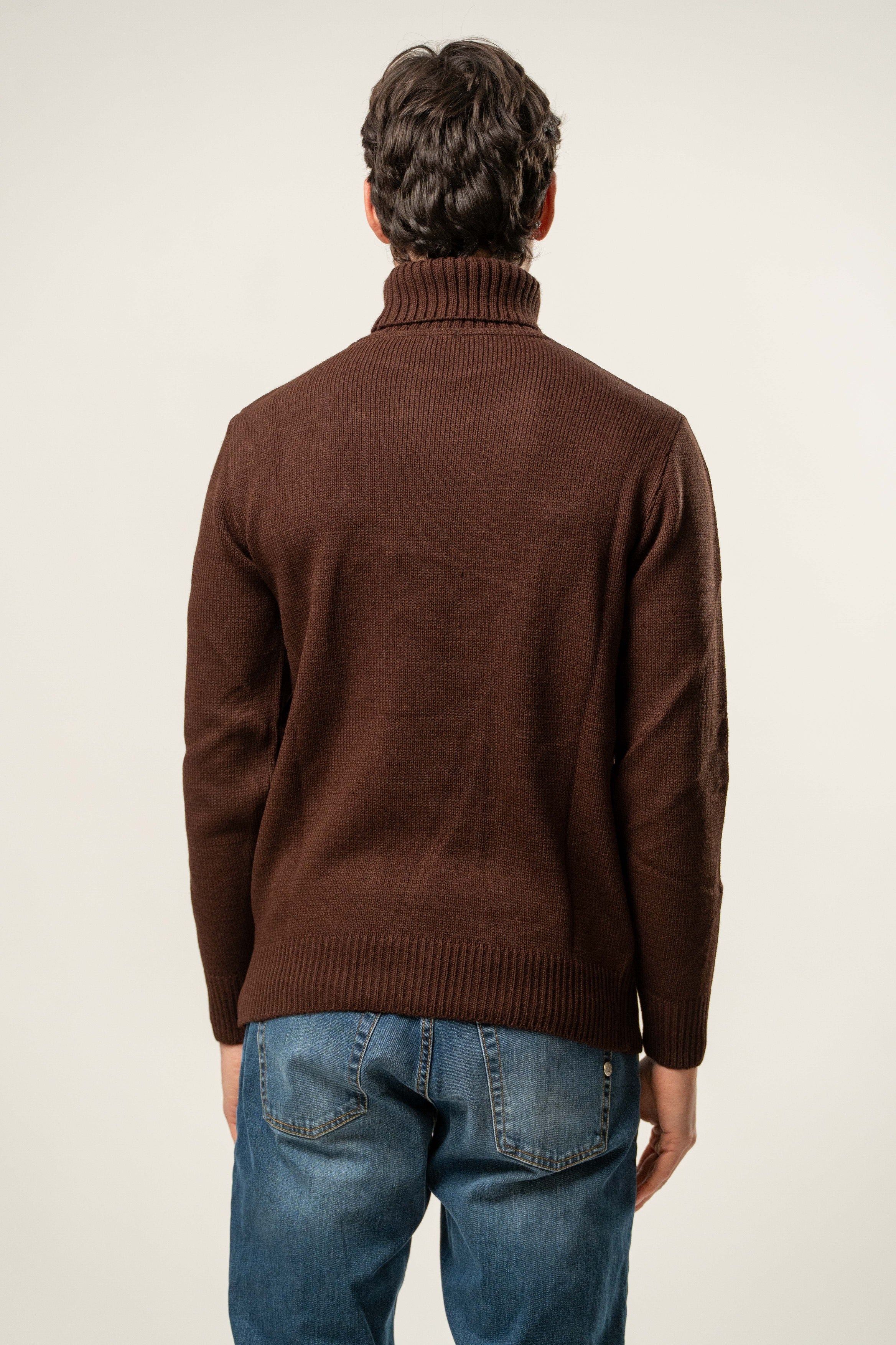 Maglia uomo dolcevita in maglia marrone