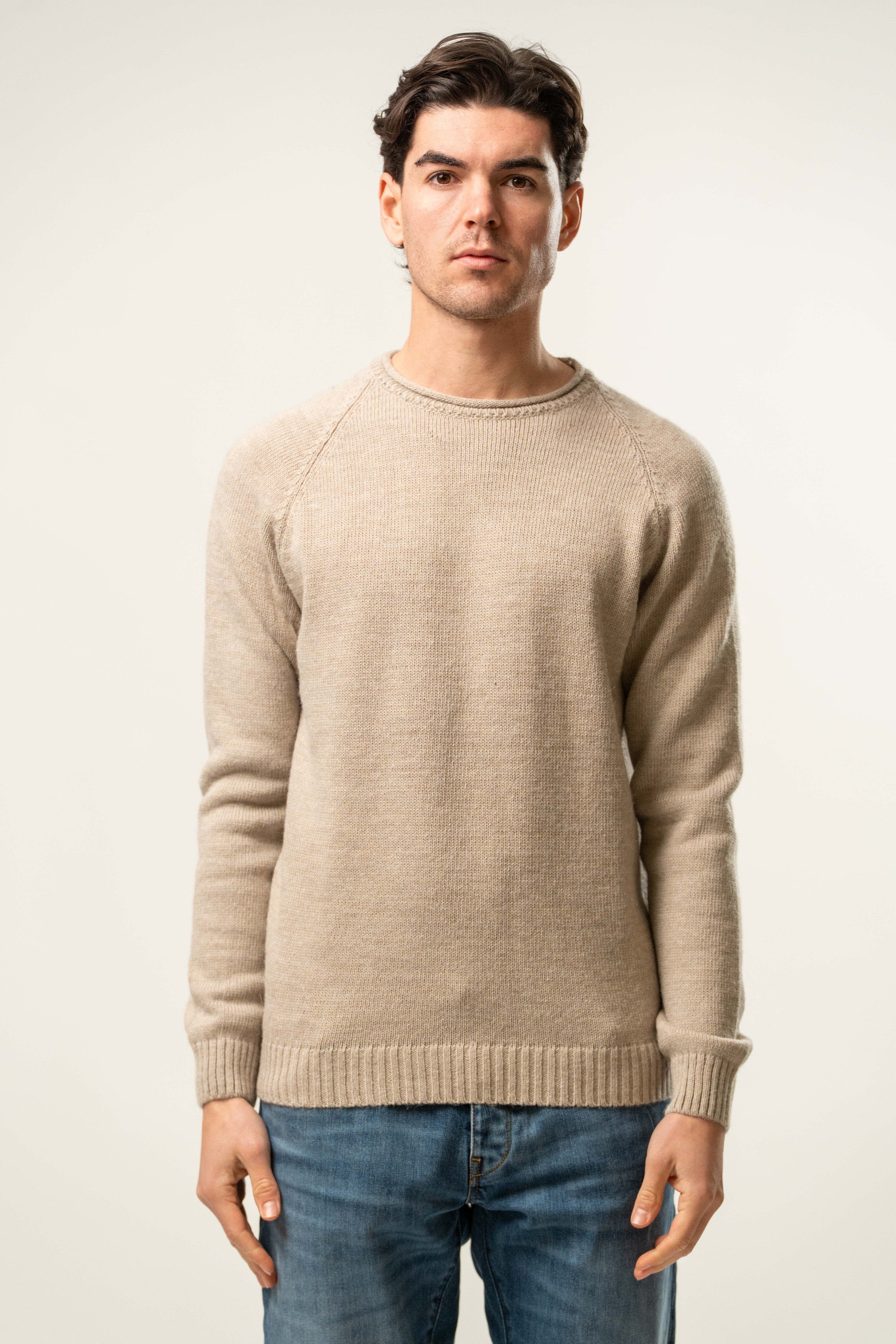 Maglia uomo girocollo in maglia beige