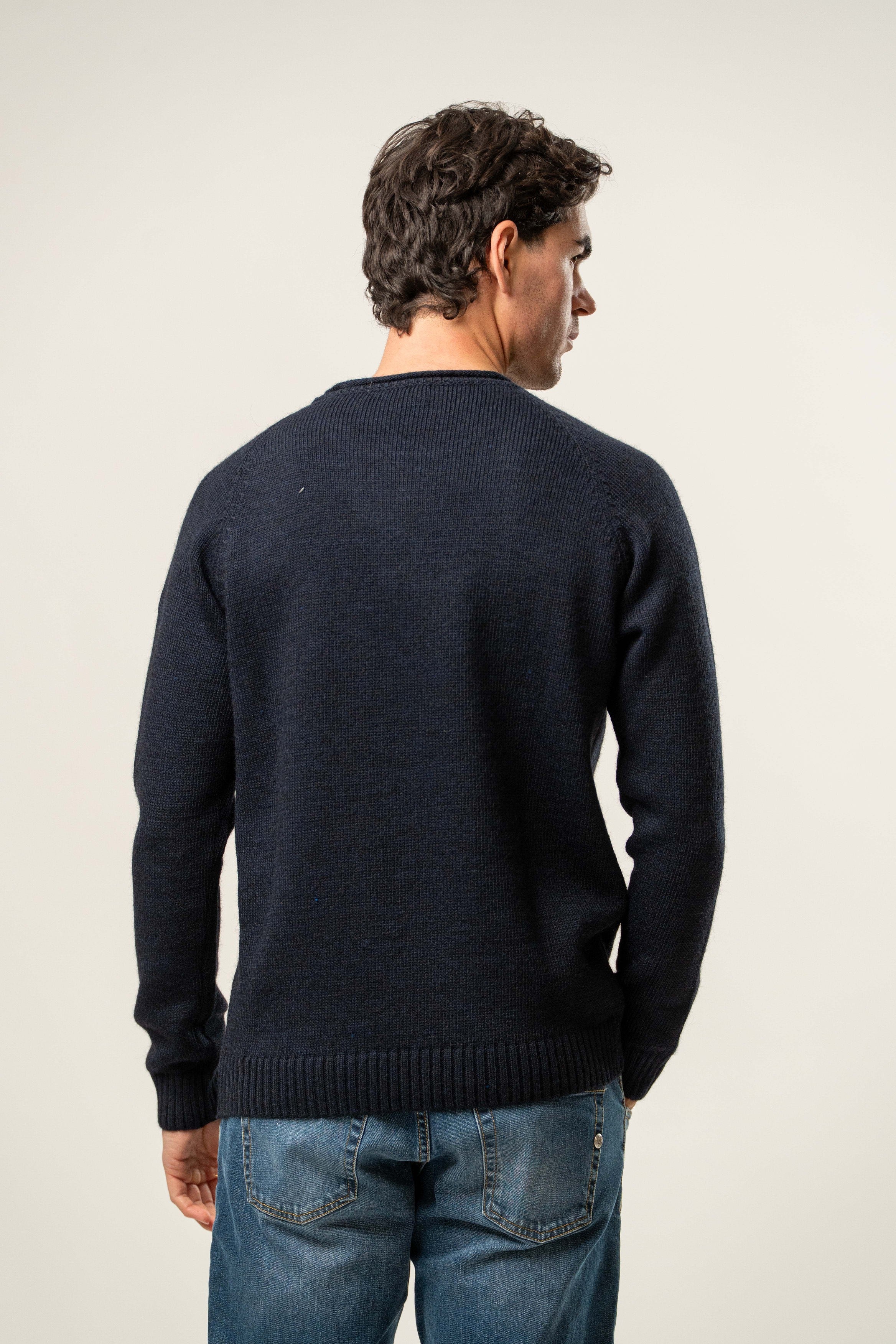 Maglia uomo girocollo in maglia blu scuro