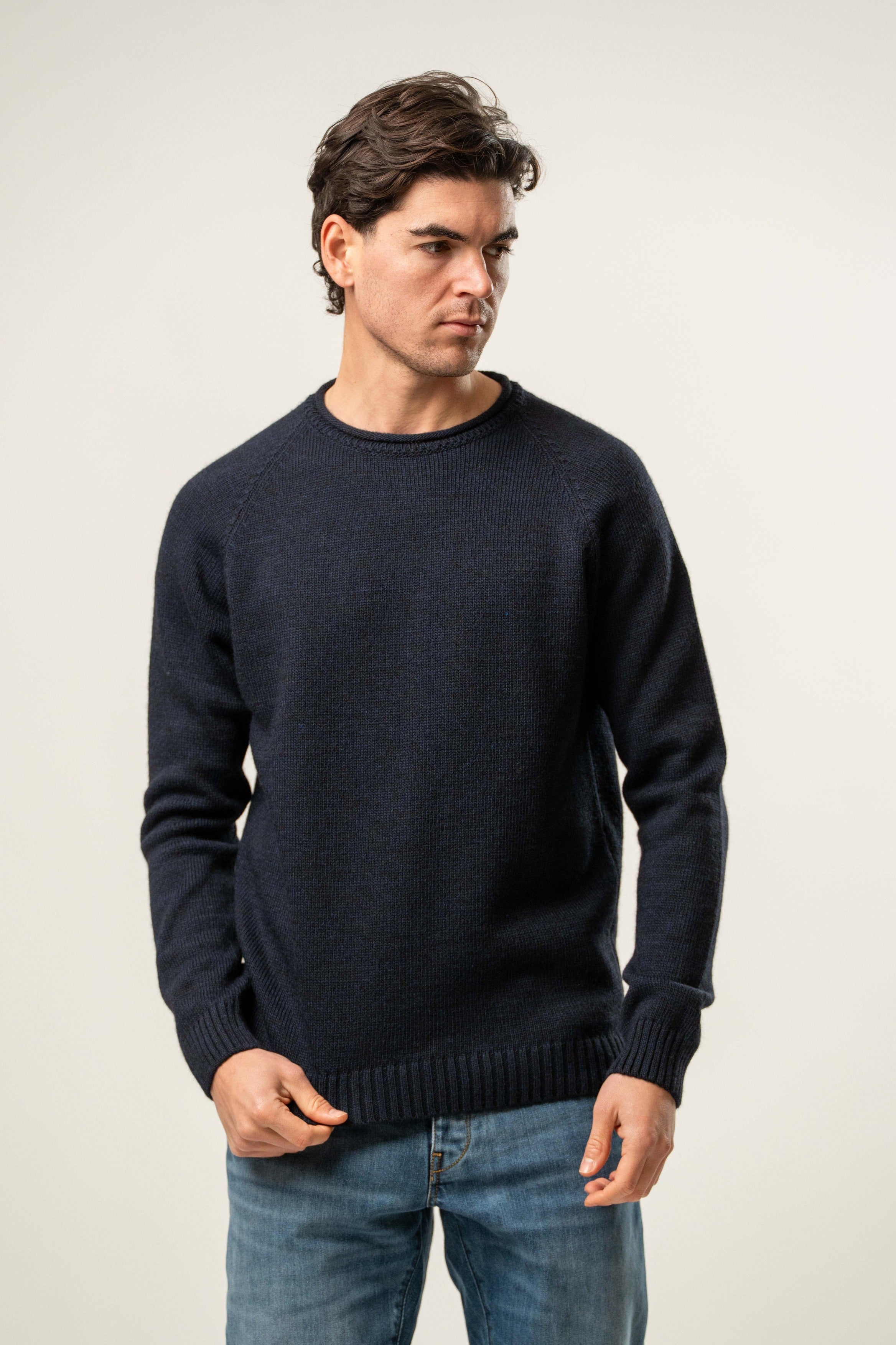 Maglia uomo girocollo in maglia blu scuro