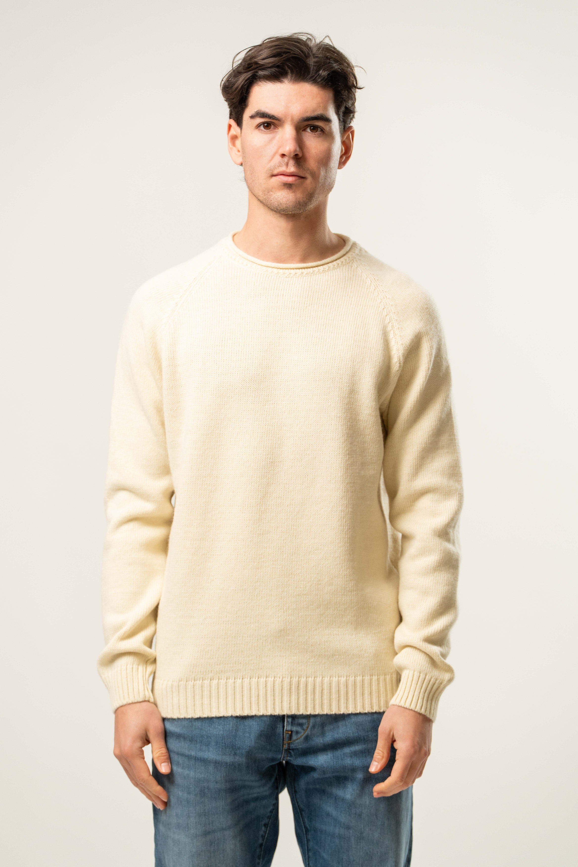 Maglia uomo girocollo in tinta panna