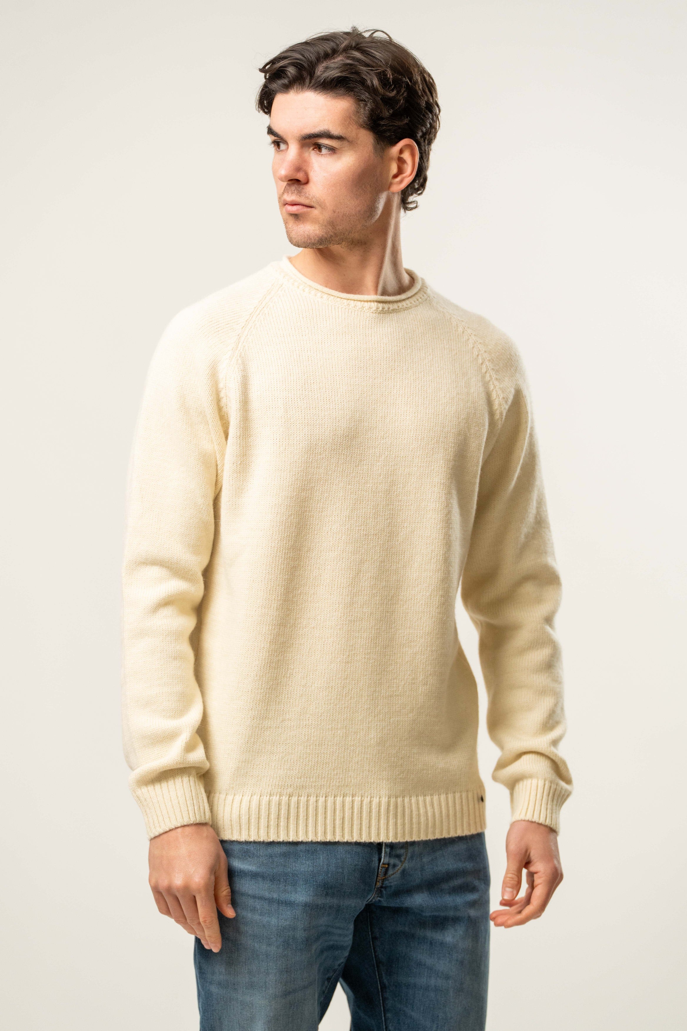 Maglia uomo girocollo in tinta panna