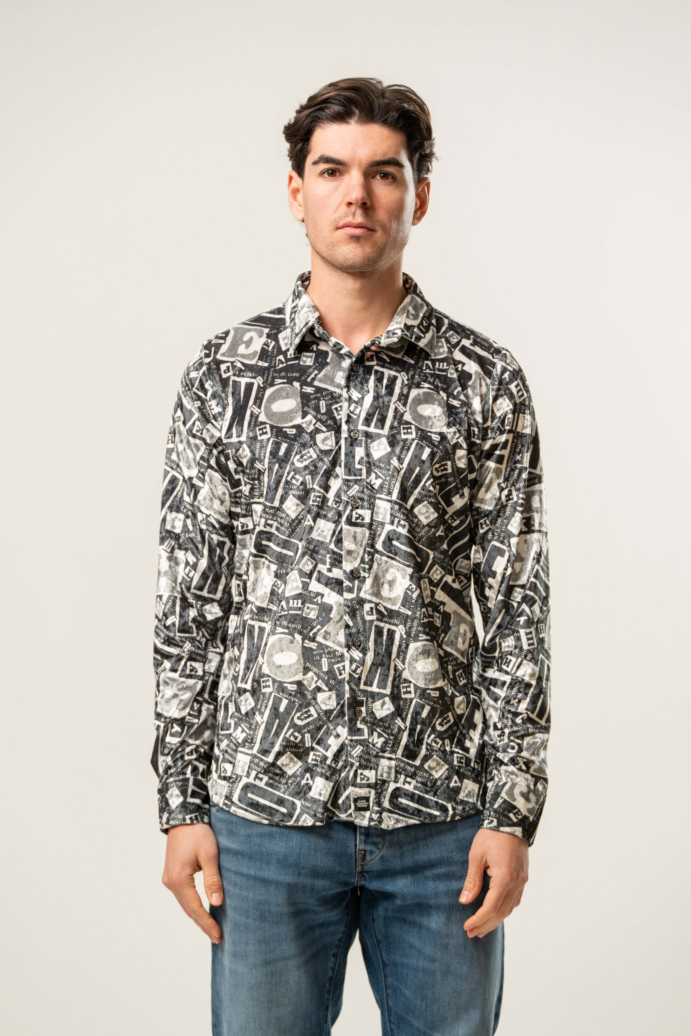 Camicia uomo fantasia grafica monocromo