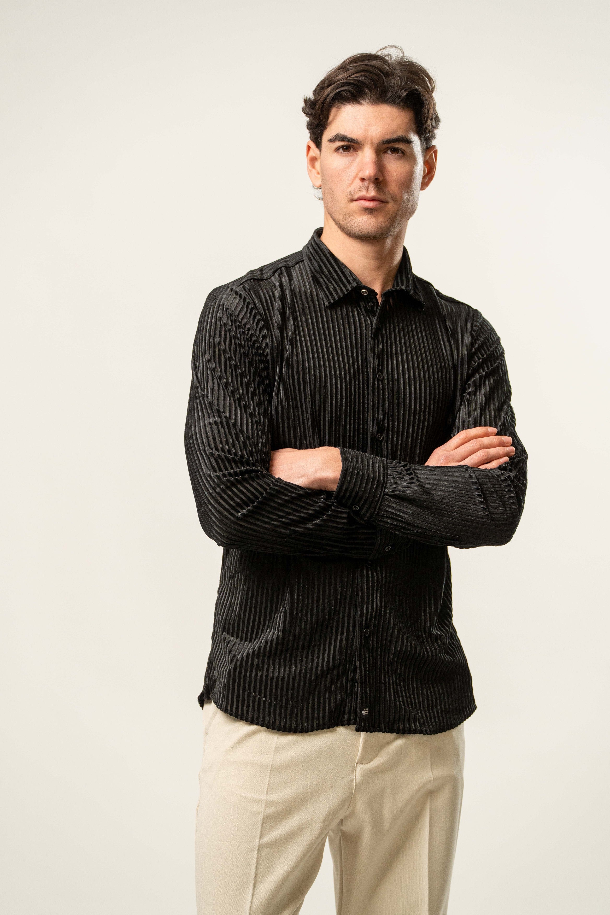 Camicia uomo in velluto nero