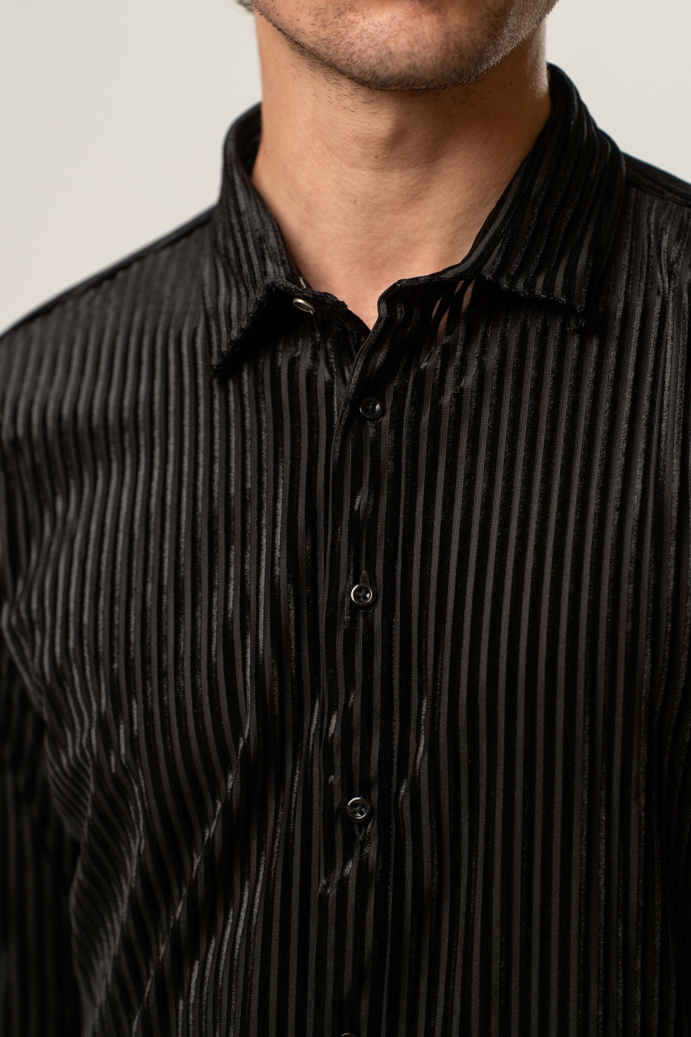 Camicia uomo in velluto nero
