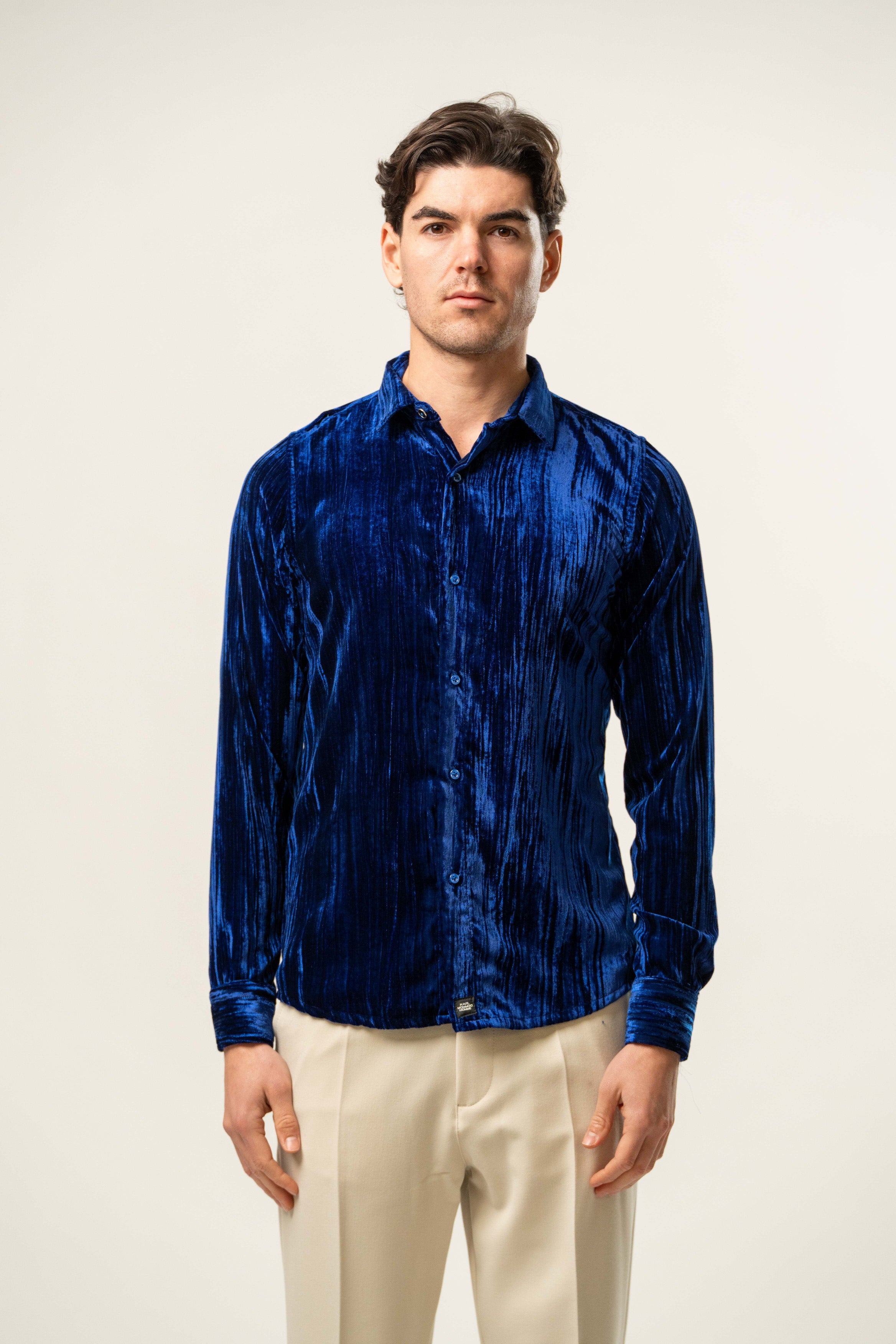 Camicia uomo in velluto blu