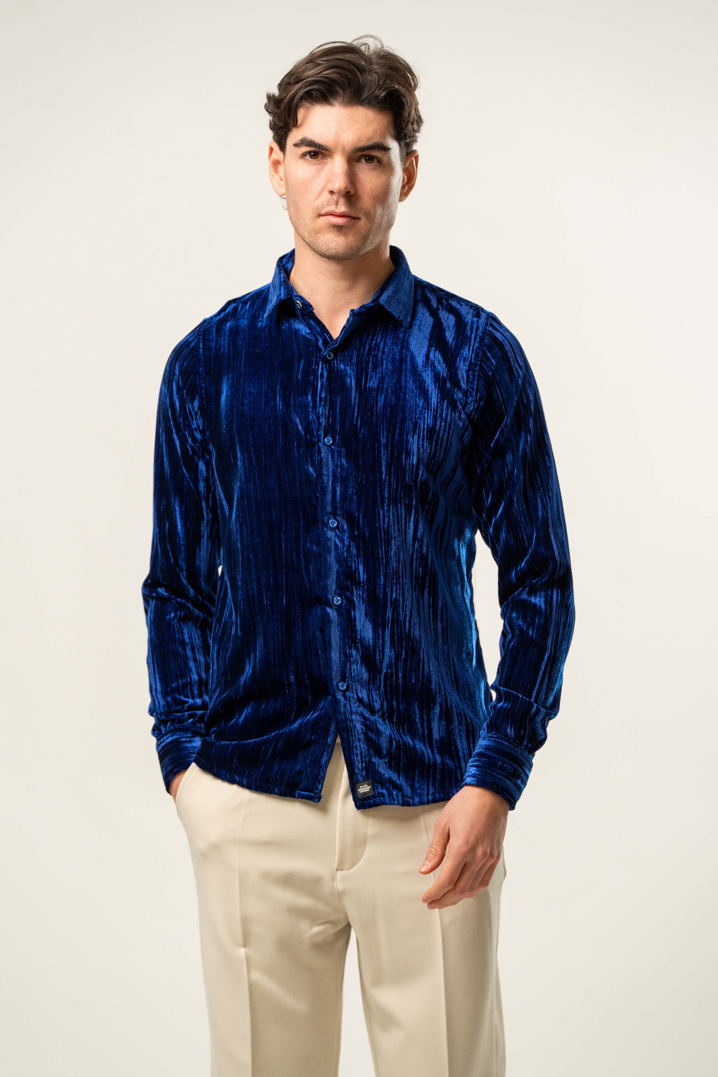 Camicia uomo in velluto blu
