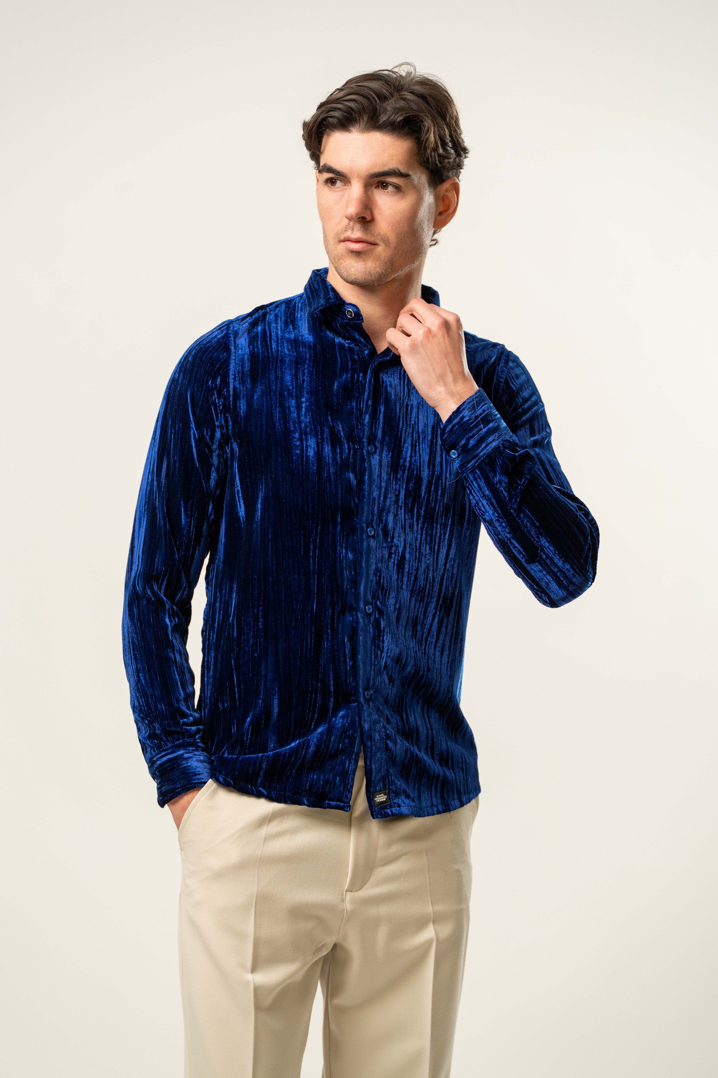 Camicia uomo in velluto blu