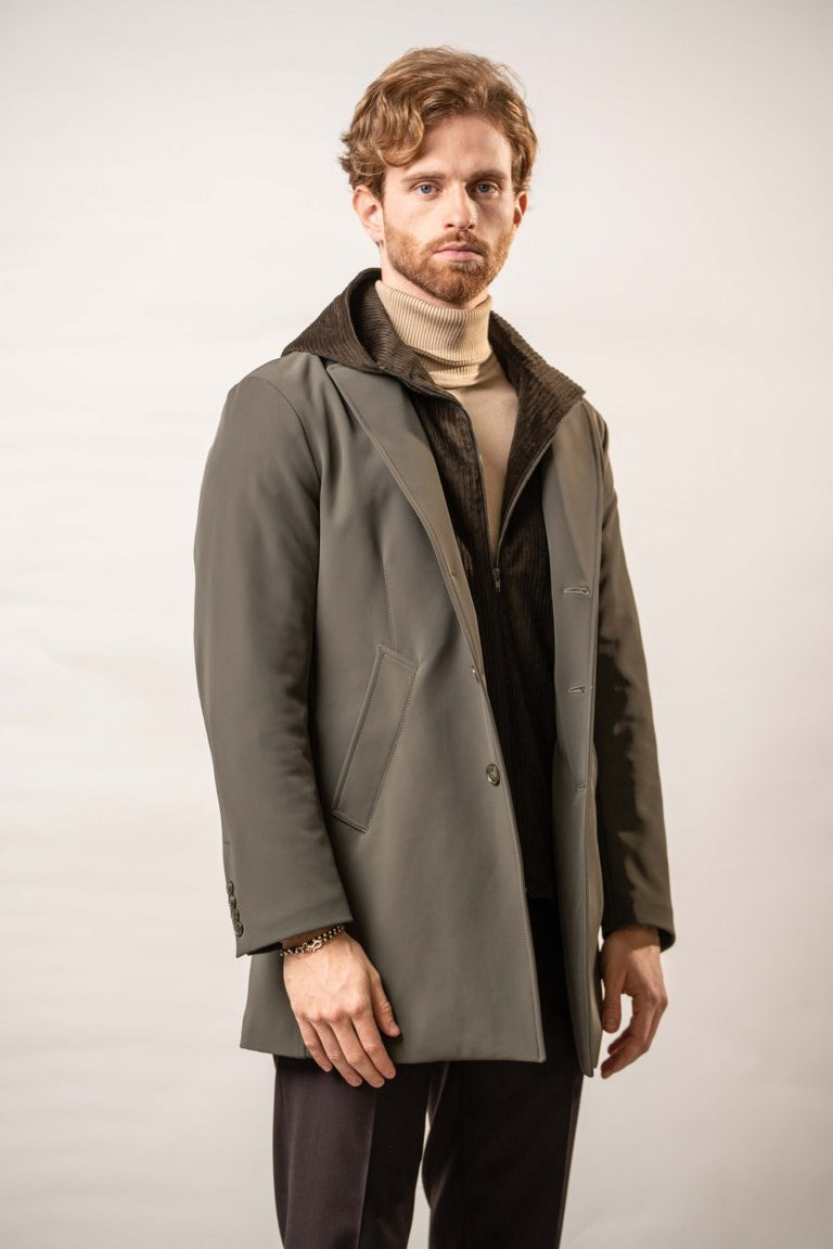 Cappotto in nylon con riporti in velluto - Karl Mommoo