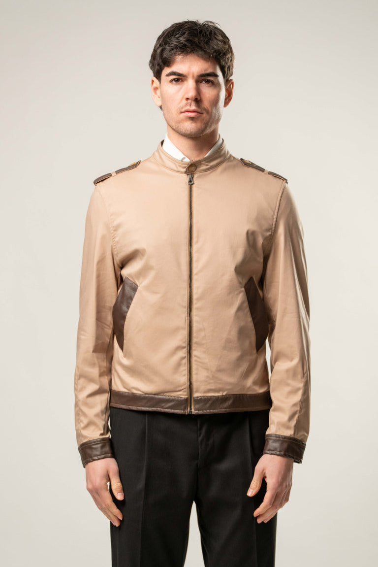Giubbino cotone con inserti in ecopelle - BEIGE