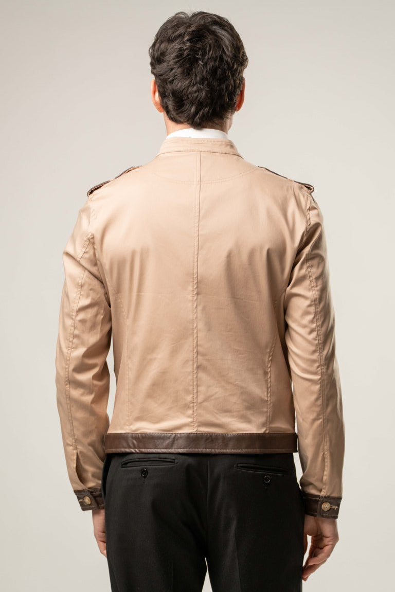 Giubbino cotone con inserti in ecopelle - BEIGE