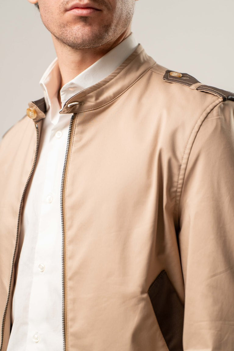 Giubbino cotone con inserti in ecopelle - BEIGE