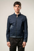 Giubbino cotone con inserti in ecopelle - BLU