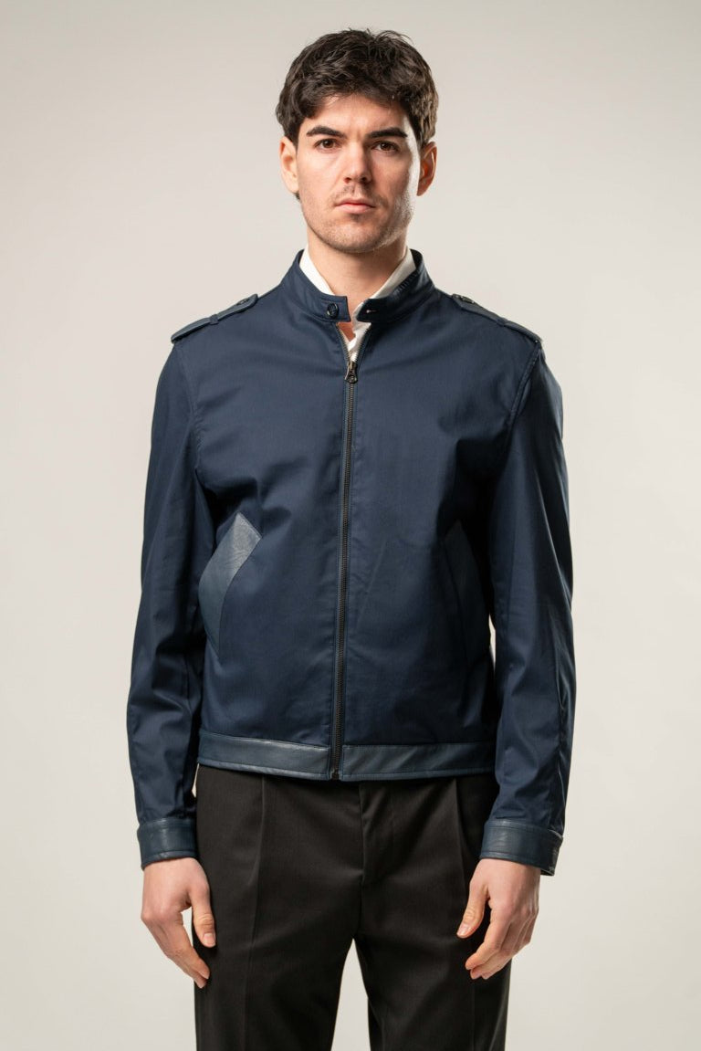 Giubbino cotone con inserti in ecopelle - BLU