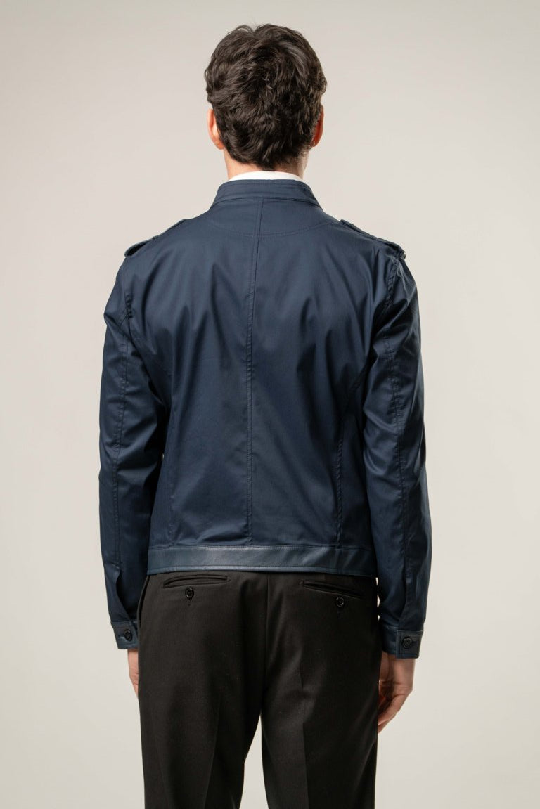 Giubbino cotone con inserti in ecopelle - BLU