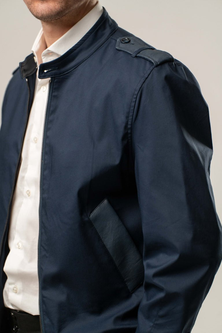 Giubbino cotone con inserti in ecopelle - BLU