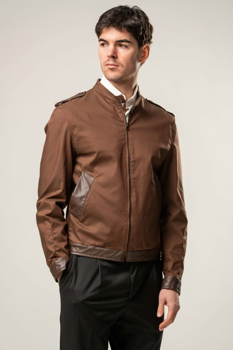 Giubbino cotone con inserti in ecopelle - MARRONE
