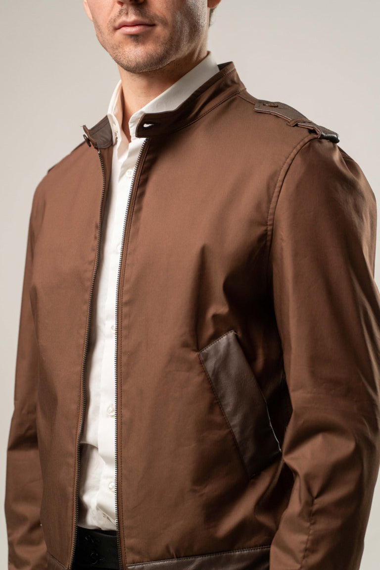 Giubbino cotone con inserti in ecopelle - MARRONE