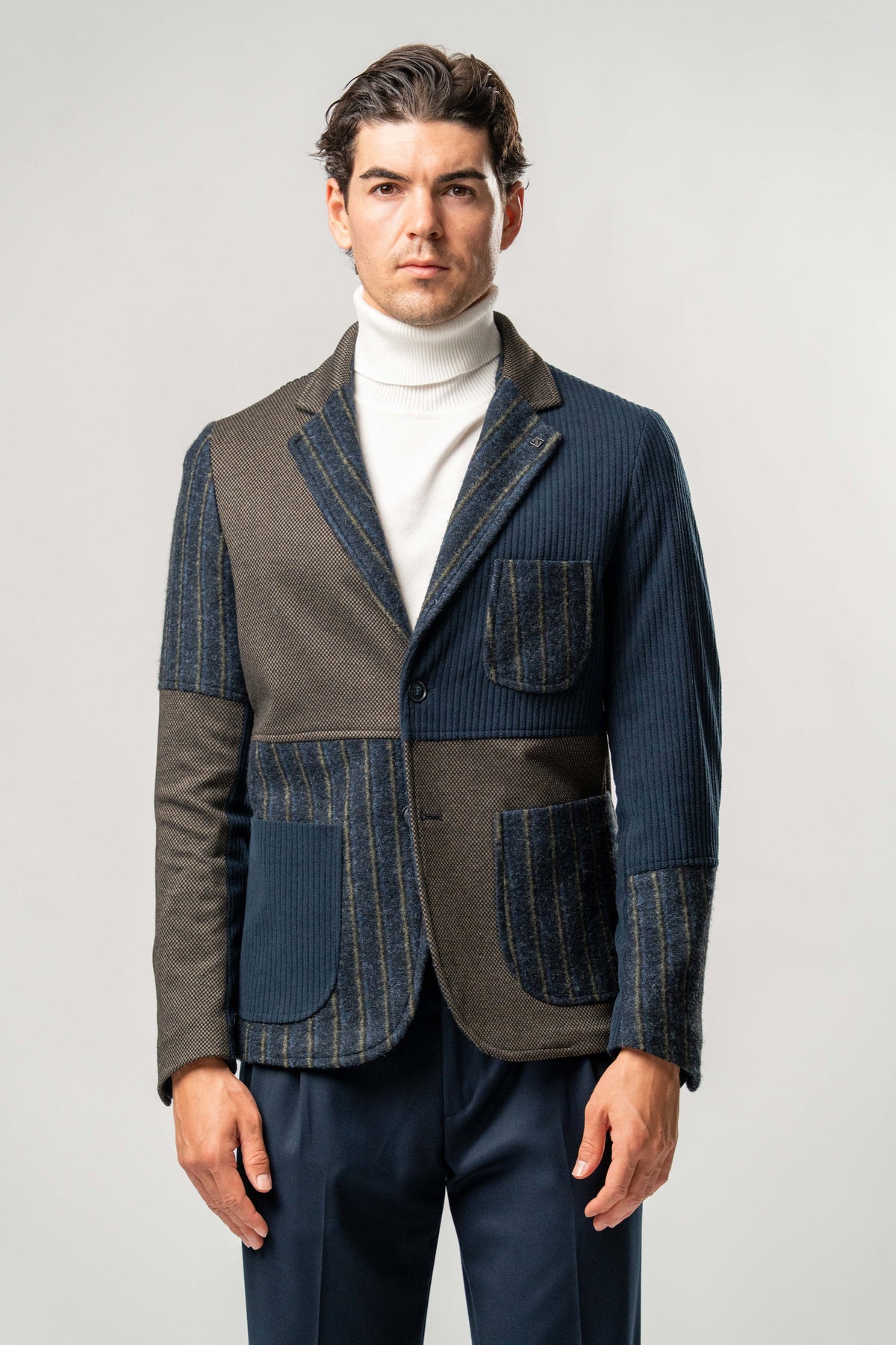 Giacca Uomo Patchwork Blu e Marrone