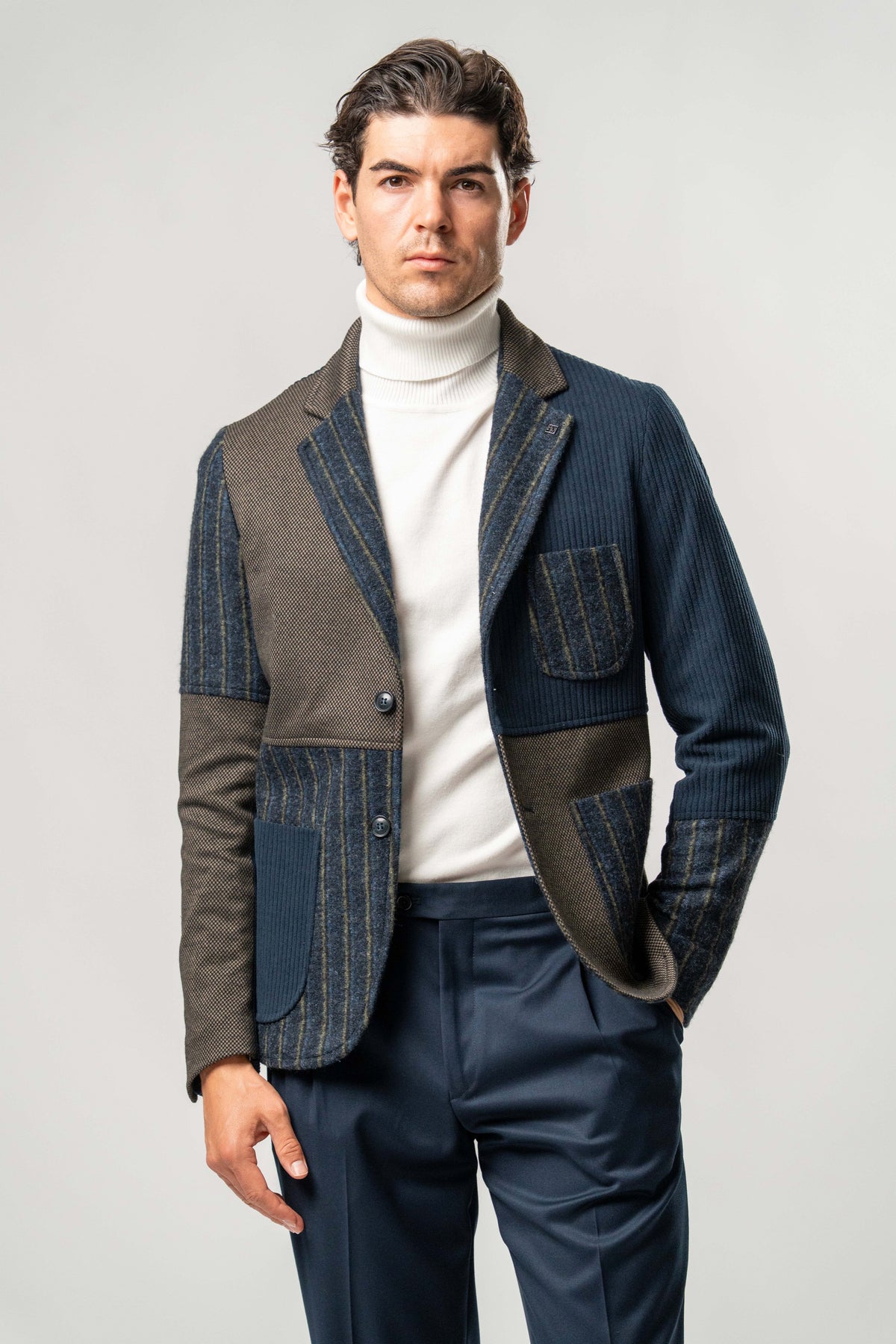 Giacca Uomo Patchwork Blu e Marrone