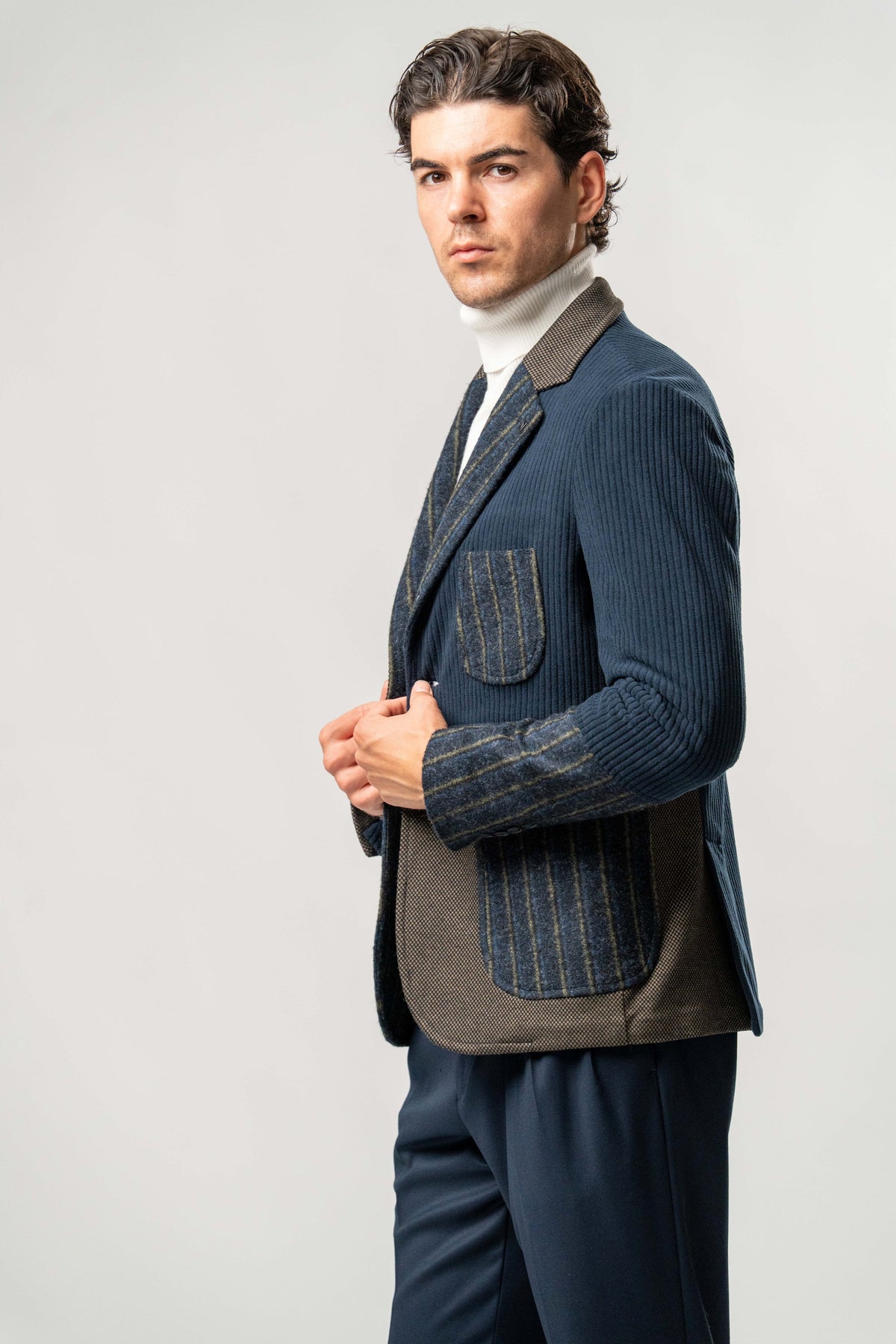 Giacca Uomo Patchwork Blu e Marrone