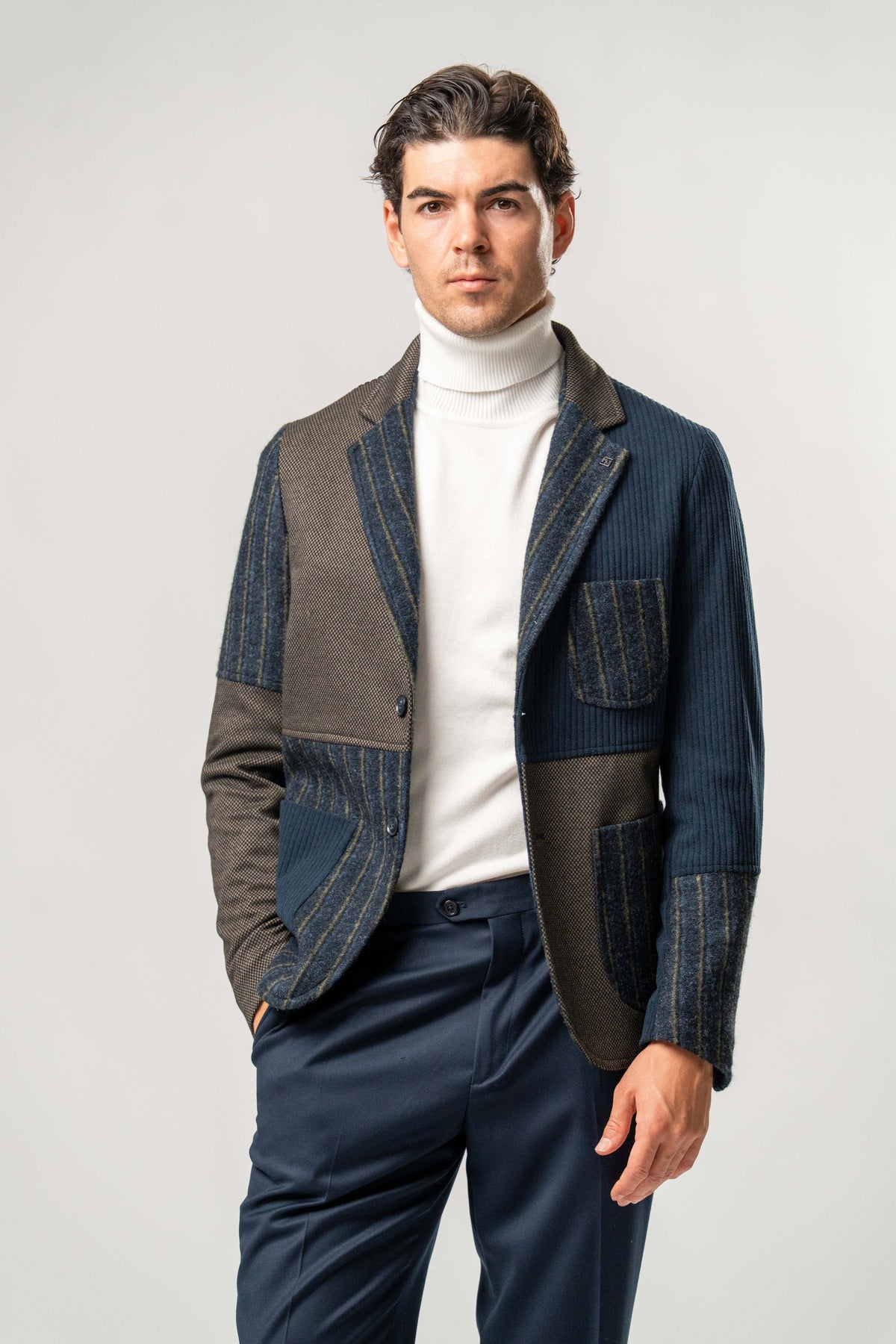 Giacca Uomo Patchwork Blu e Marrone