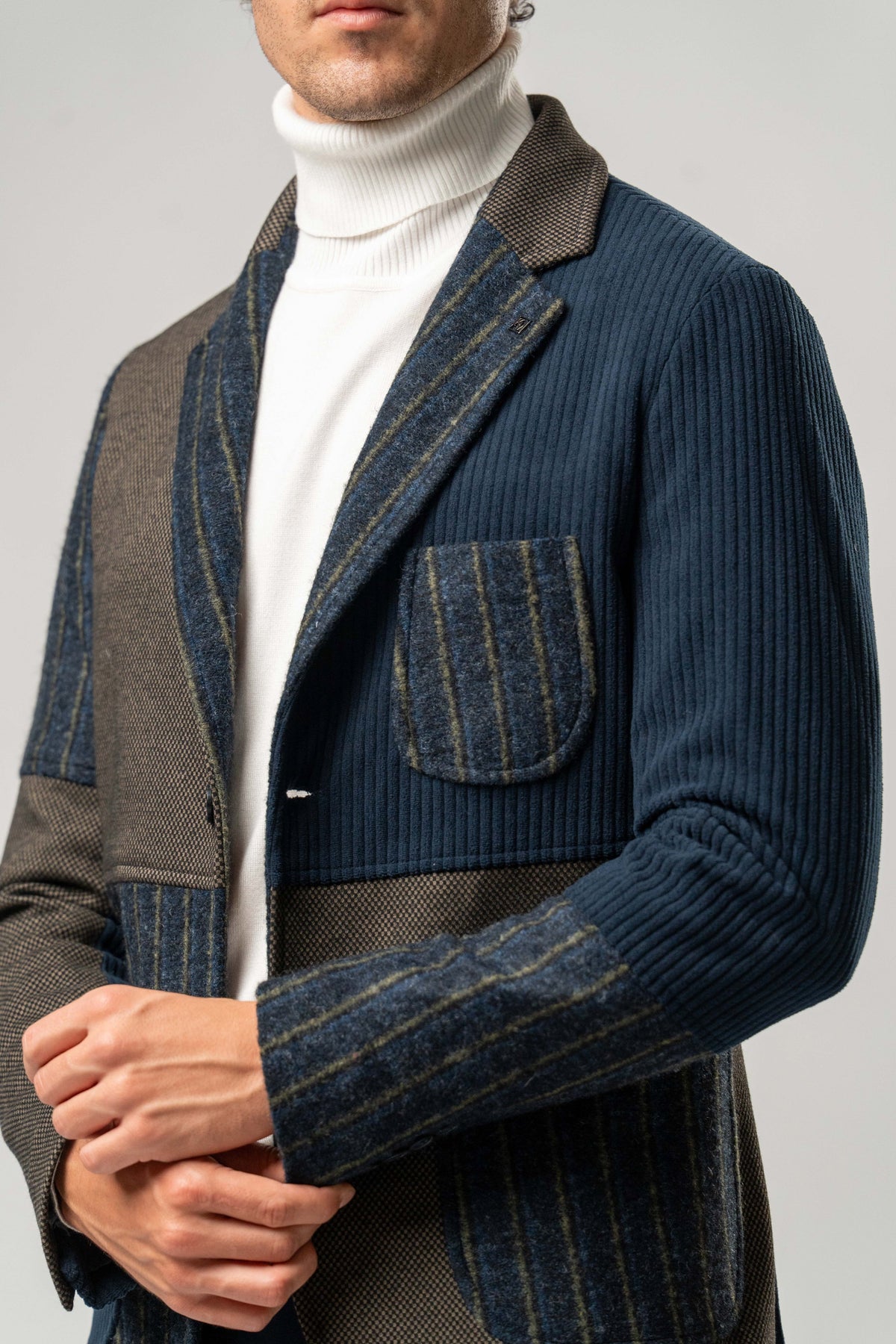 Giacca Uomo Patchwork Blu e Marrone