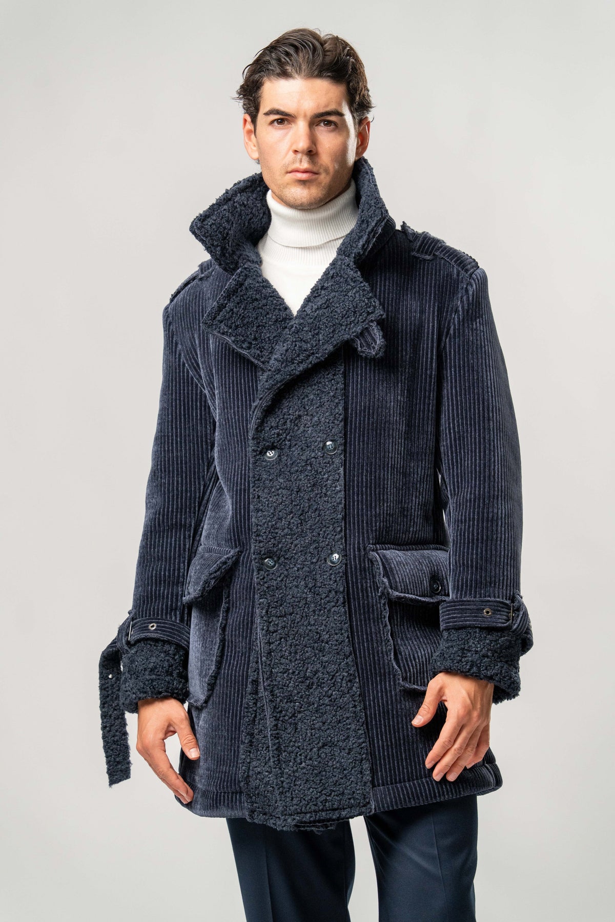 Cappotto Uomo Blu in Velluto con Interno Teddy