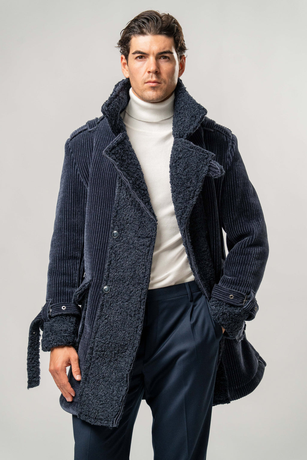 Cappotto Uomo Blu in Velluto con Interno Teddy