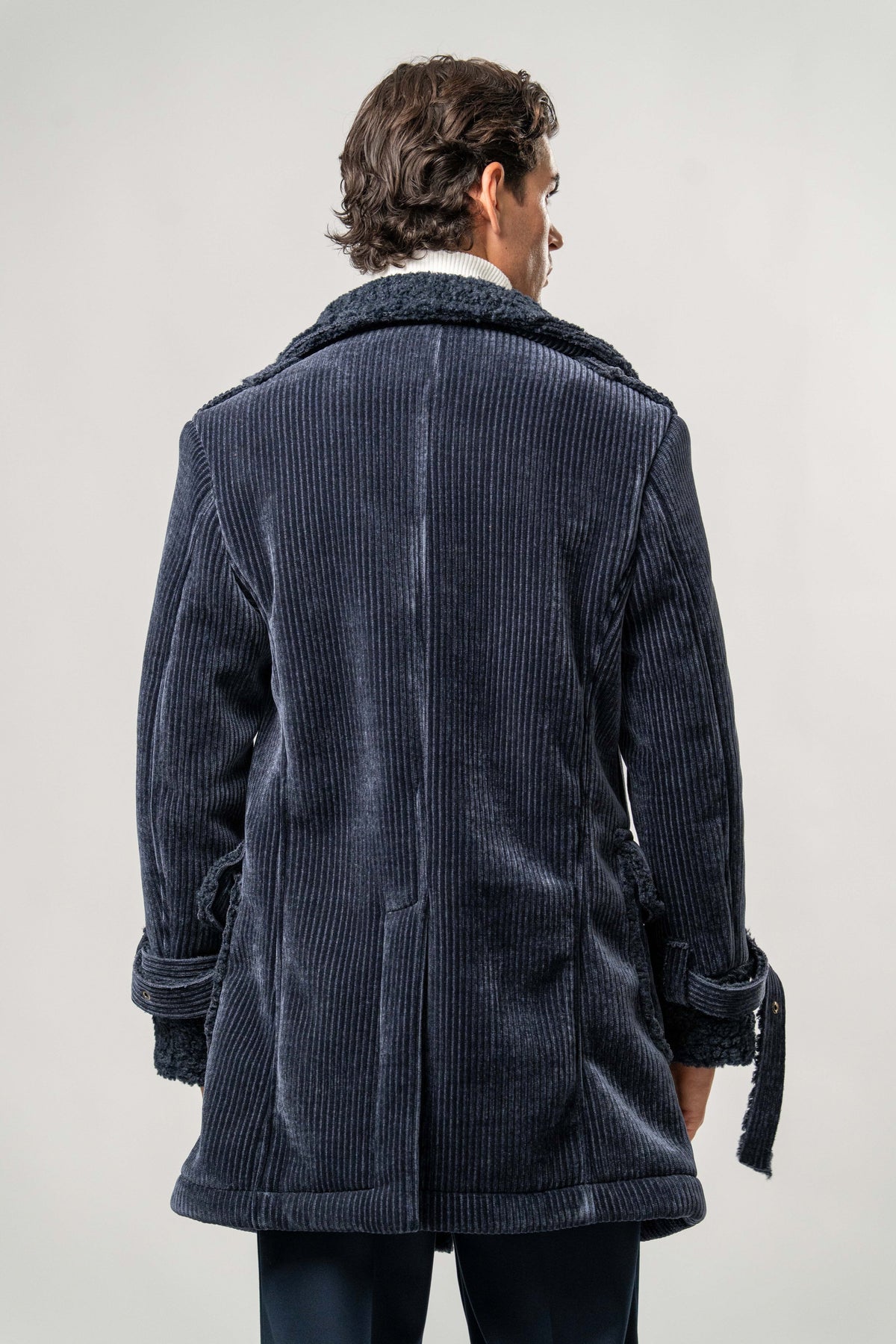 Cappotto Uomo Blu in Velluto con Interno Teddy
