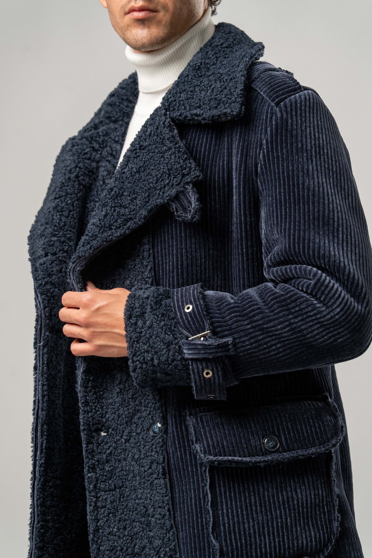 Cappotto Uomo Blu in Velluto con Interno Teddy