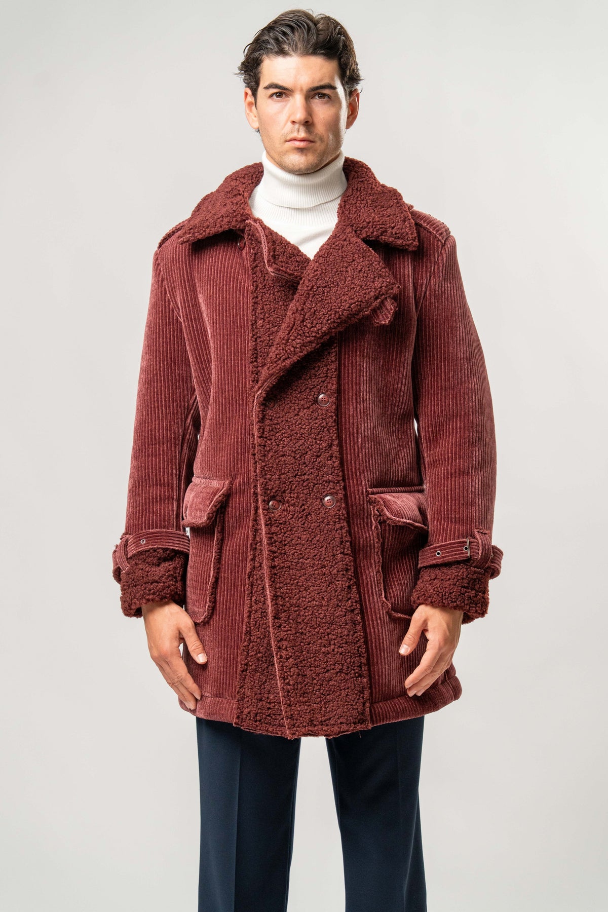Cappotto Uomo Bordeaux in Velluto con Interno Teddy