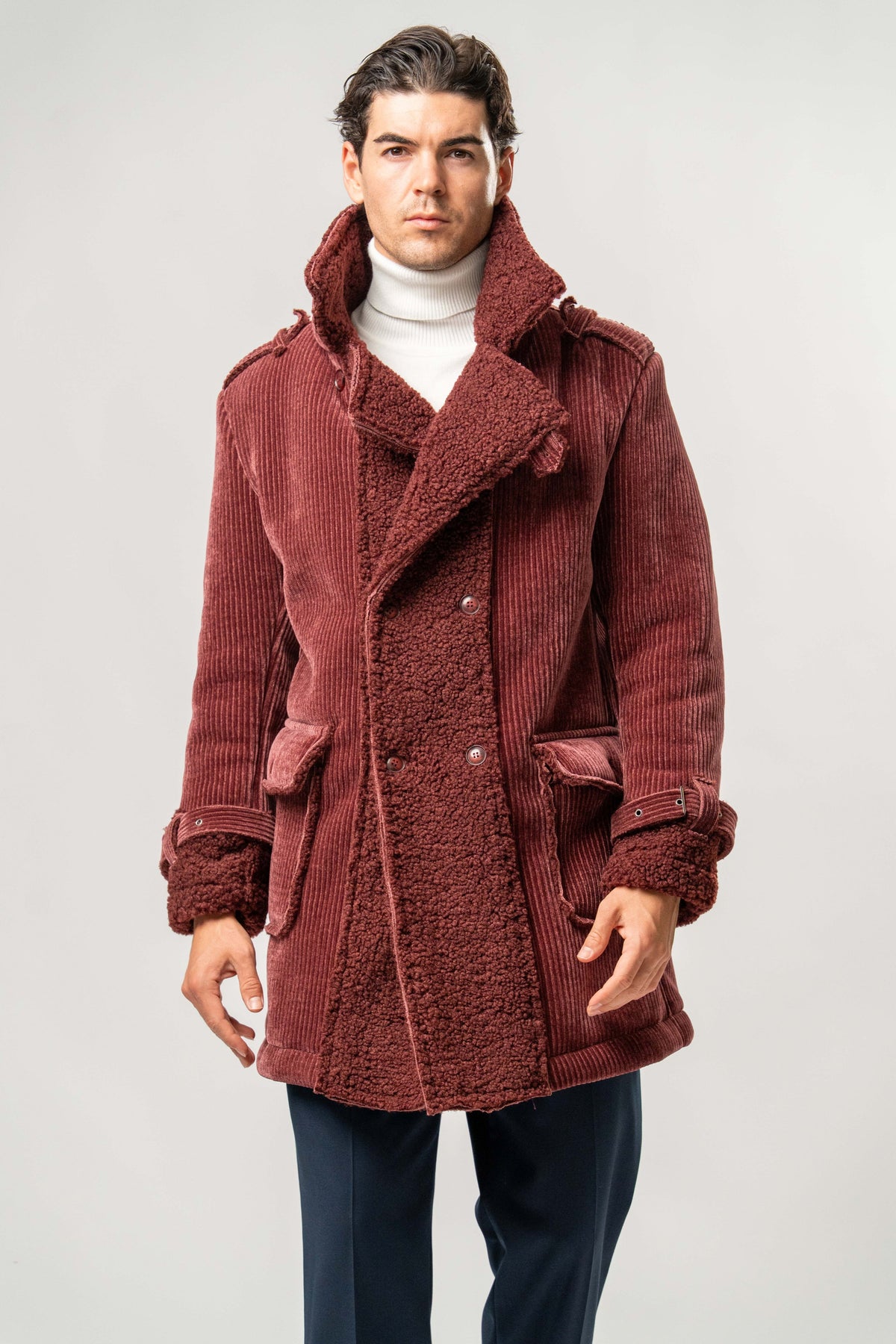 Cappotto Uomo Bordeaux in Velluto con Interno Teddy