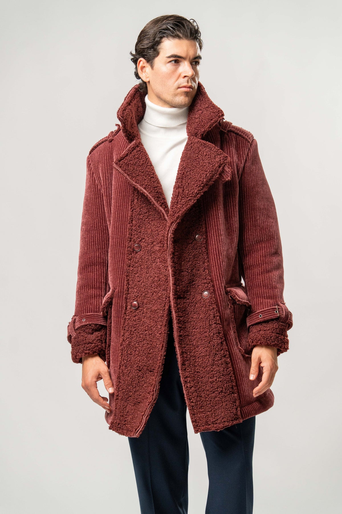 Cappotto Uomo Bordeaux in Velluto con Interno Teddy