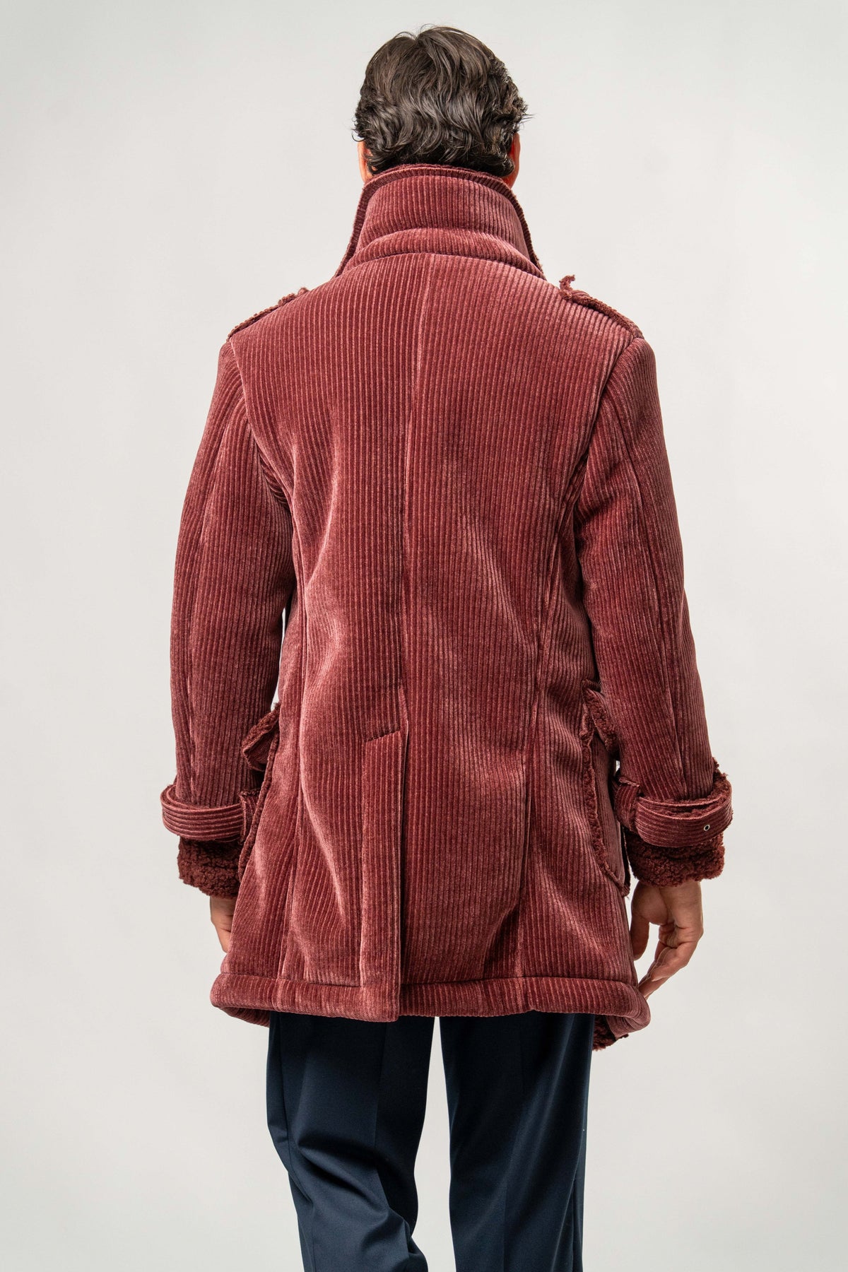Cappotto Uomo Bordeaux in Velluto con Interno Teddy
