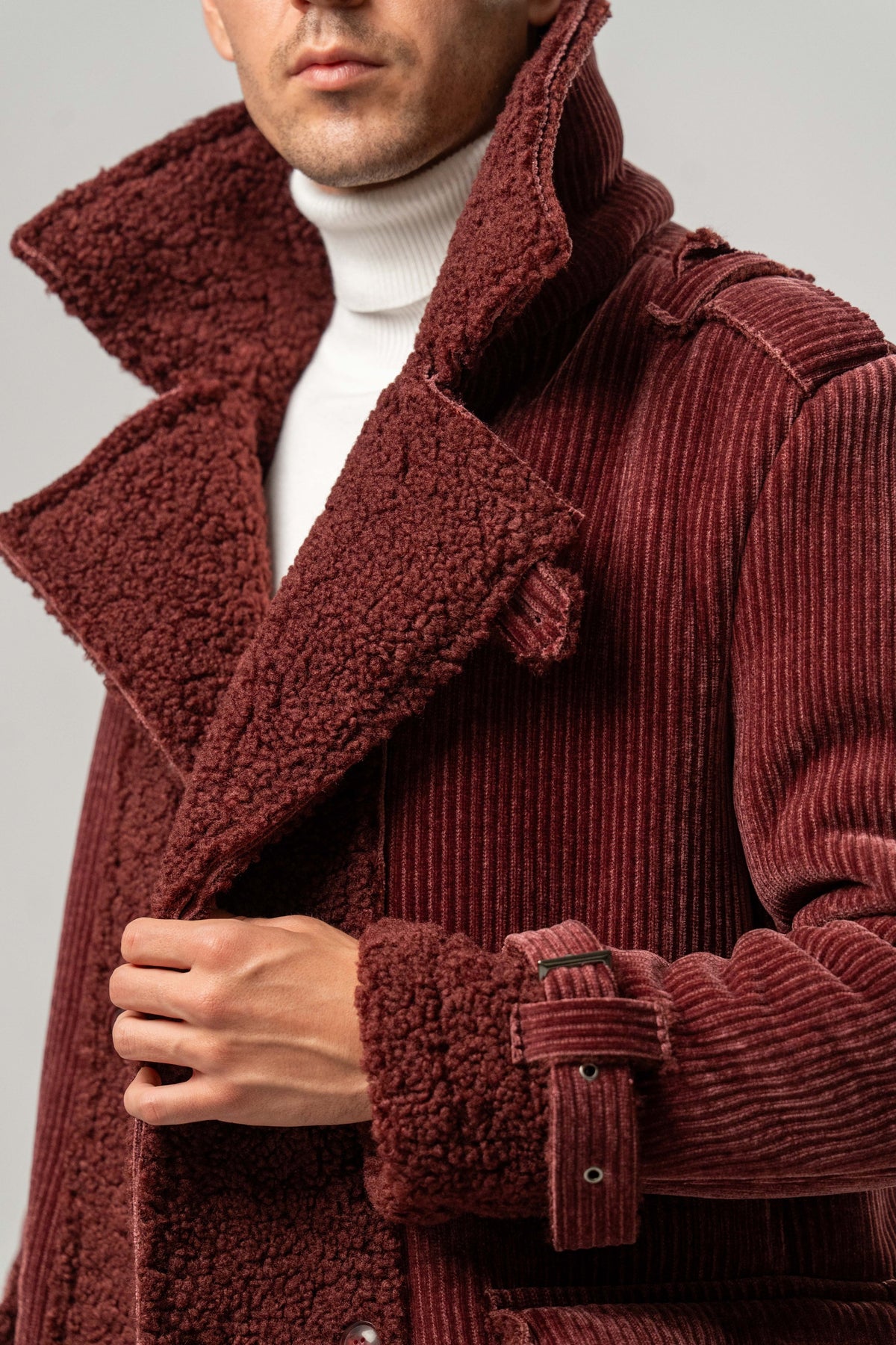 Cappotto Uomo Bordeaux in Velluto con Interno Teddy