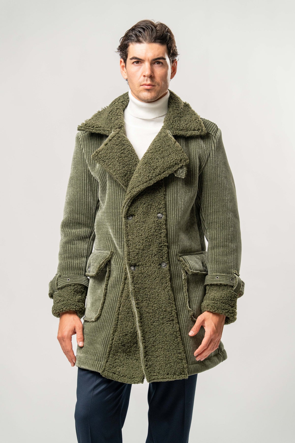 Cappotto Uomo Verde Militare in Velluto con Interno Teddy