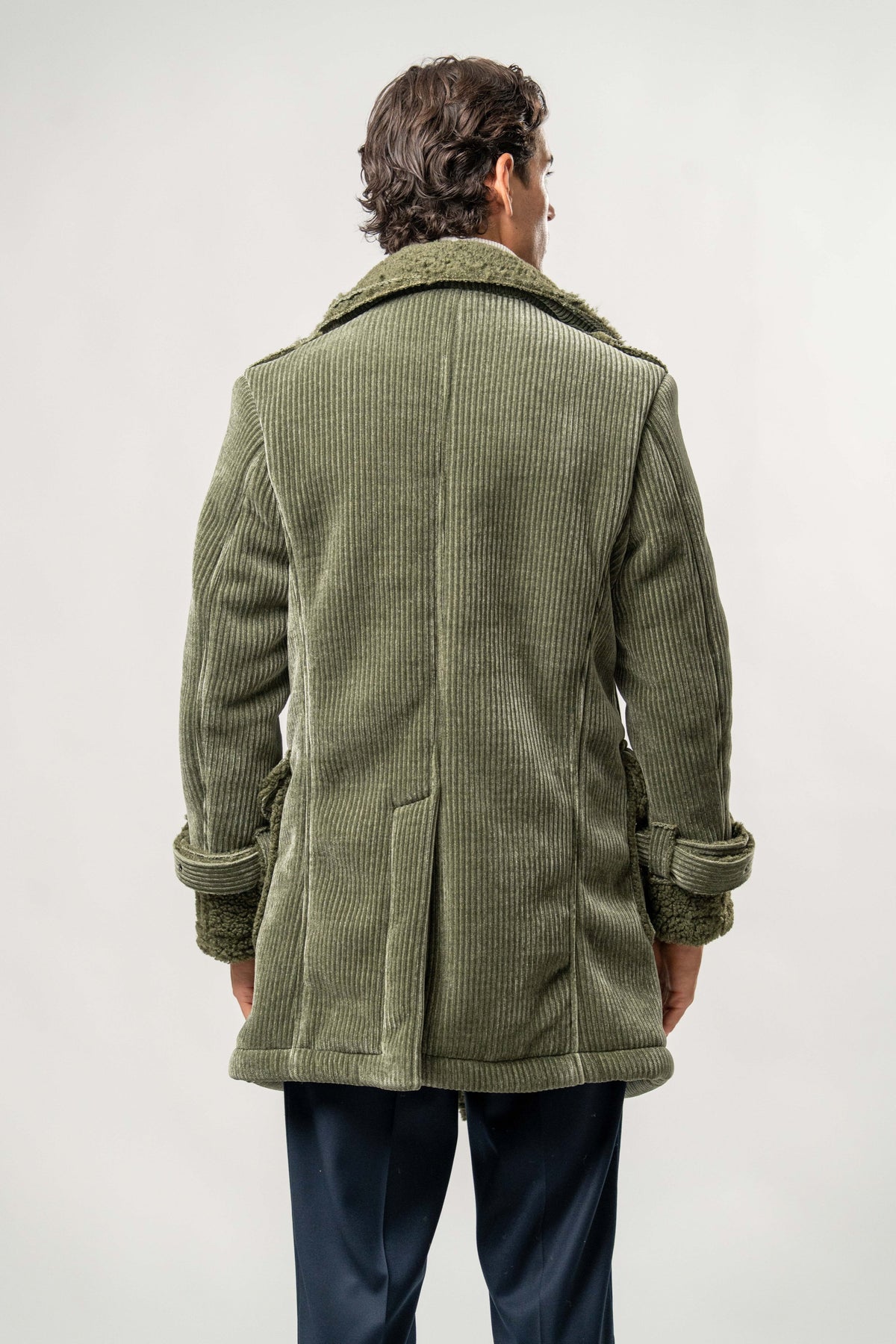 Cappotto Uomo Verde Militare in Velluto con Interno Teddy