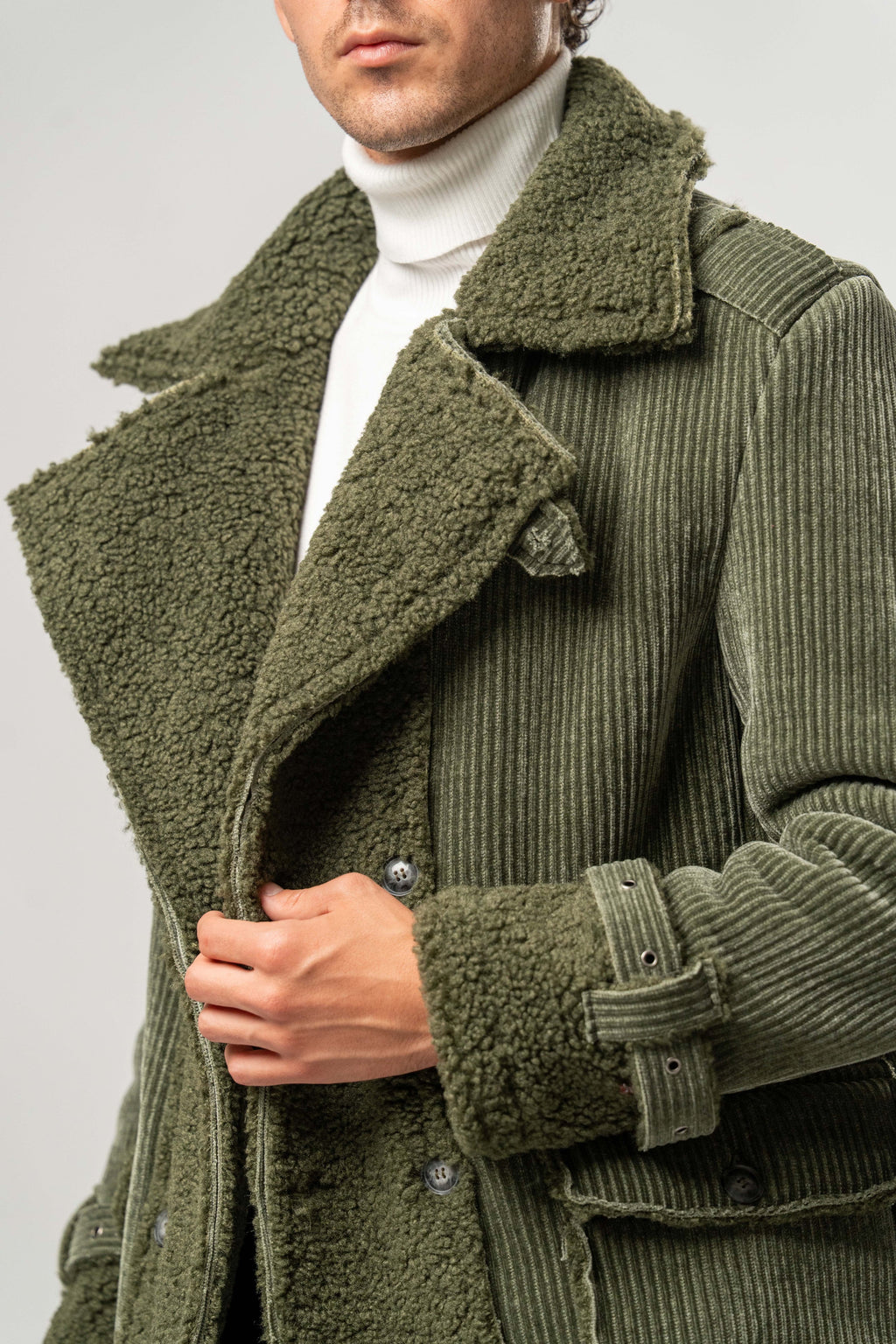Cappotto Uomo Verde Militare in Velluto con Interno Teddy